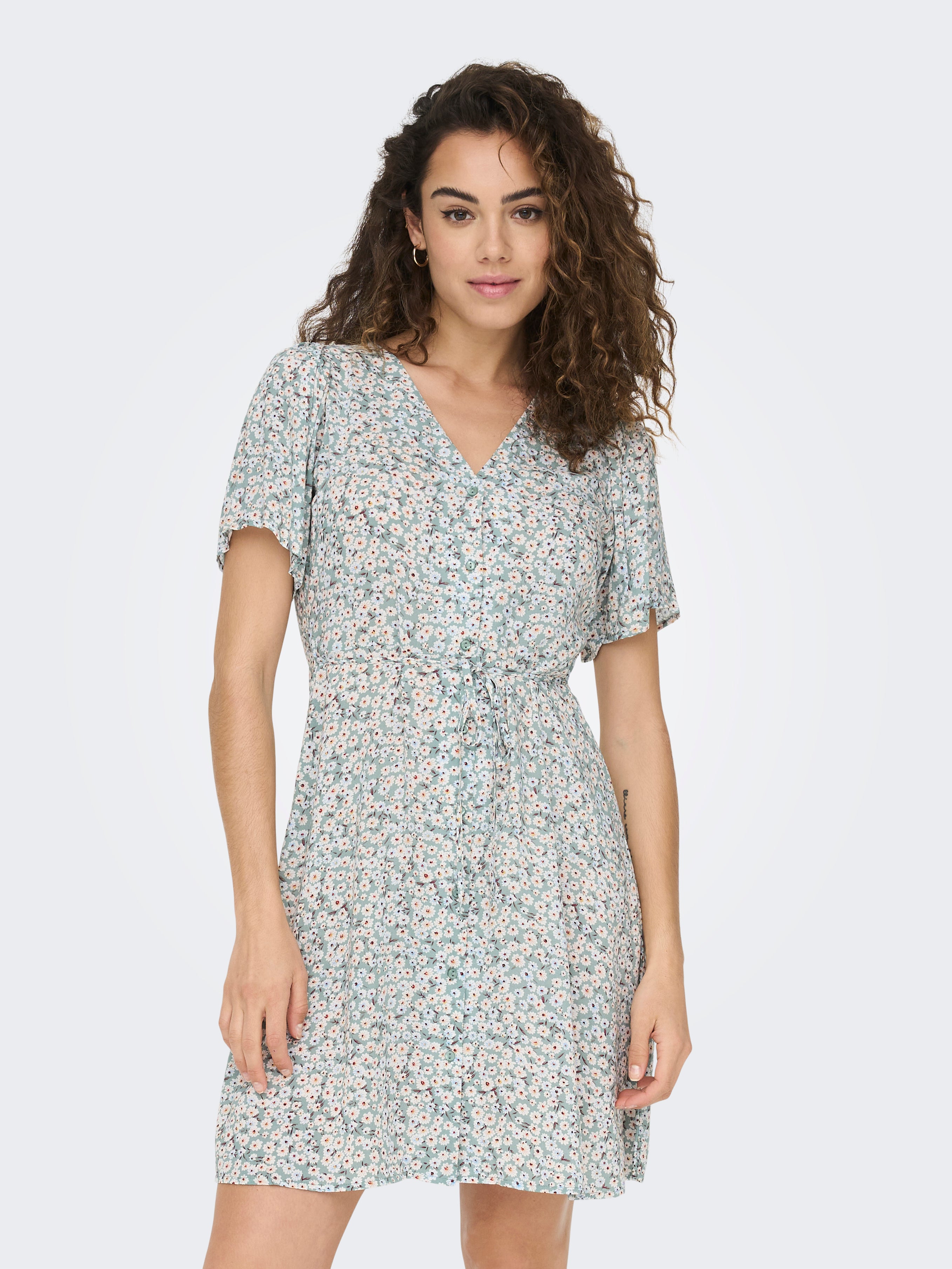 Only Damen Kleider Gray Mist/Flowe