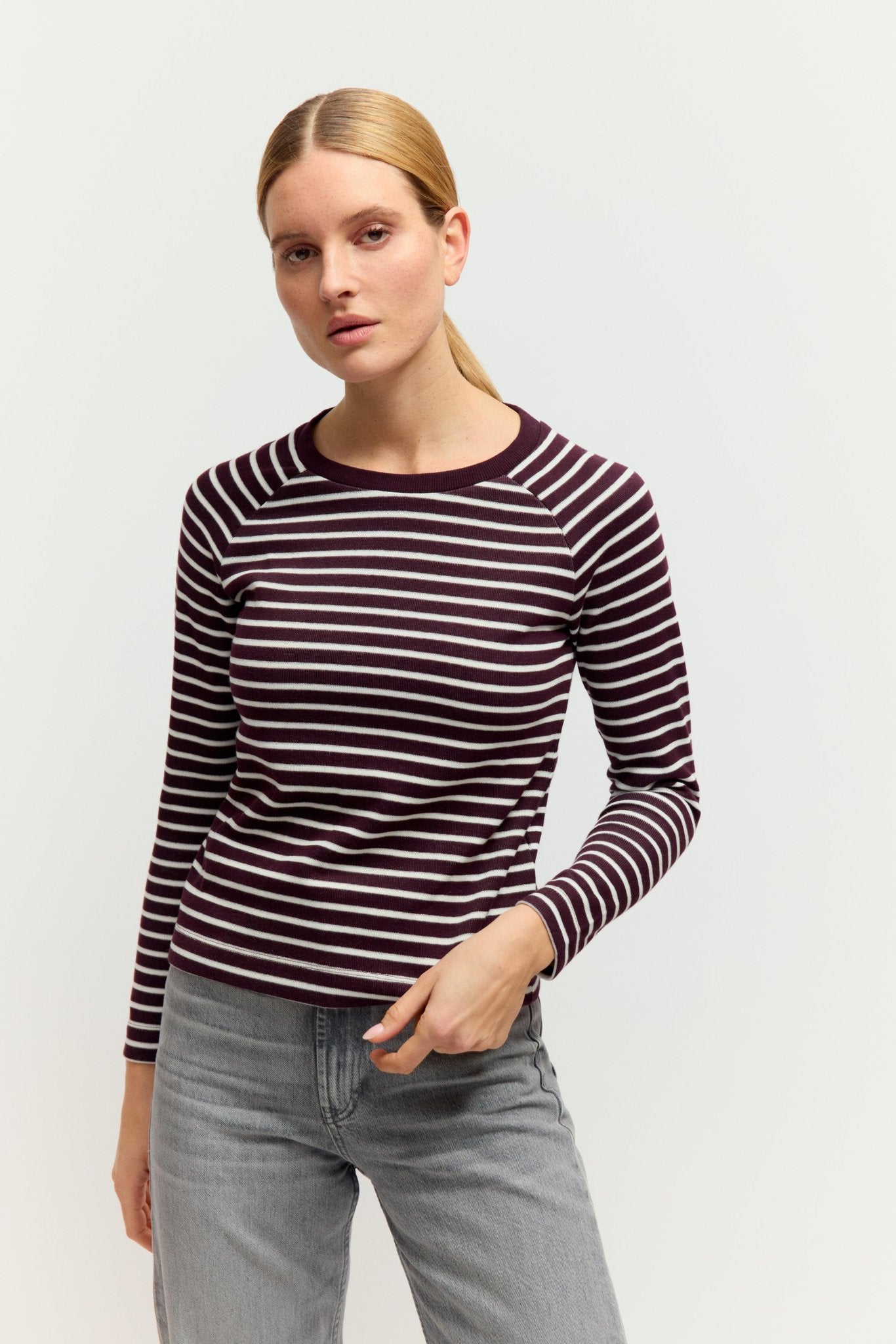 Fashion People Damen T-Shirts Burgundy Stripe