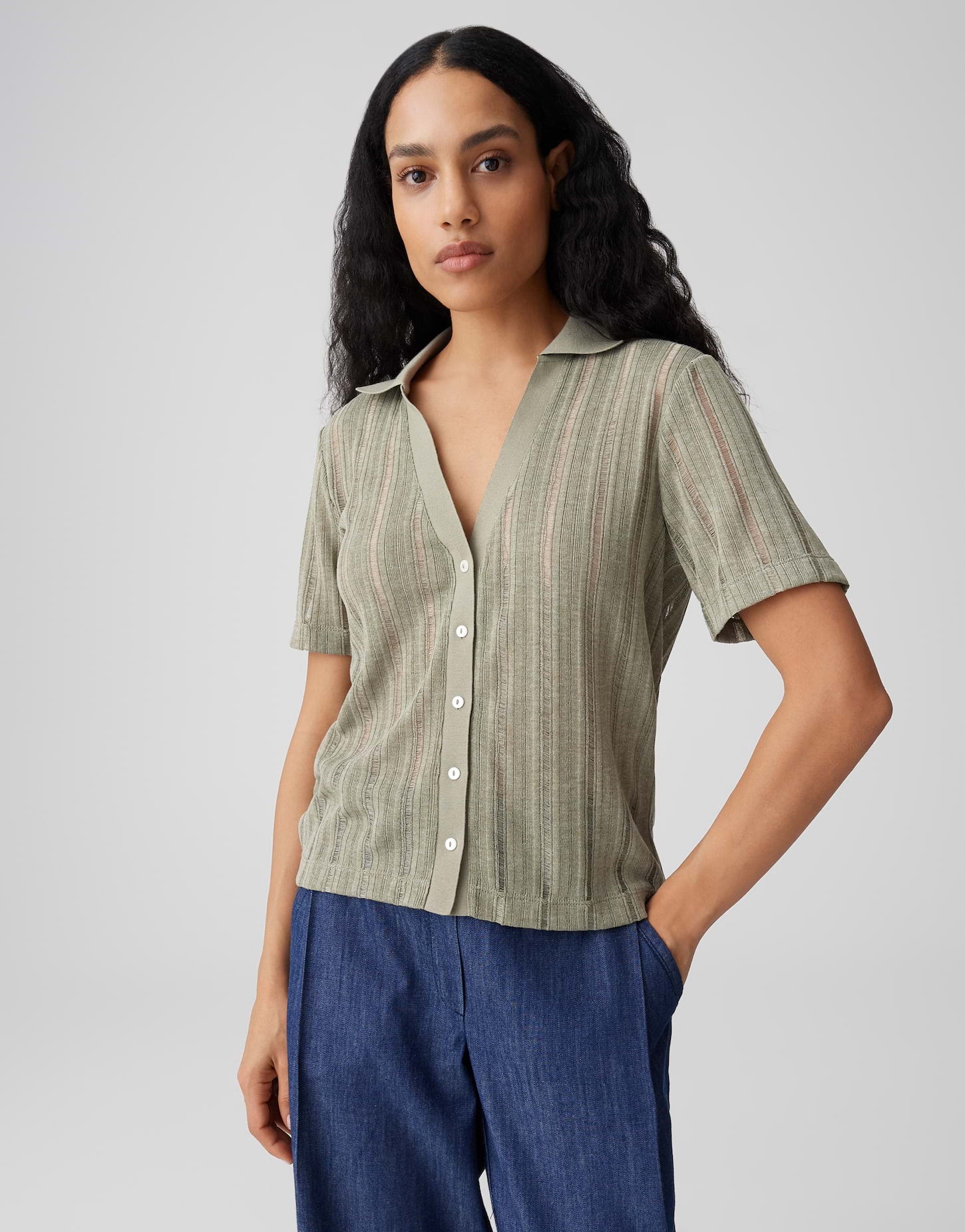 Opus Damen T-Shirts Pale Olive