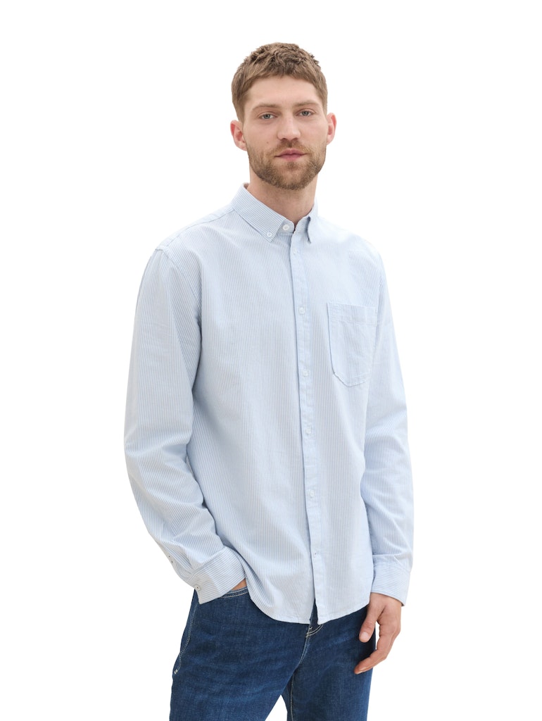 Tom Tailor Herren Hemden lang White Light Blu