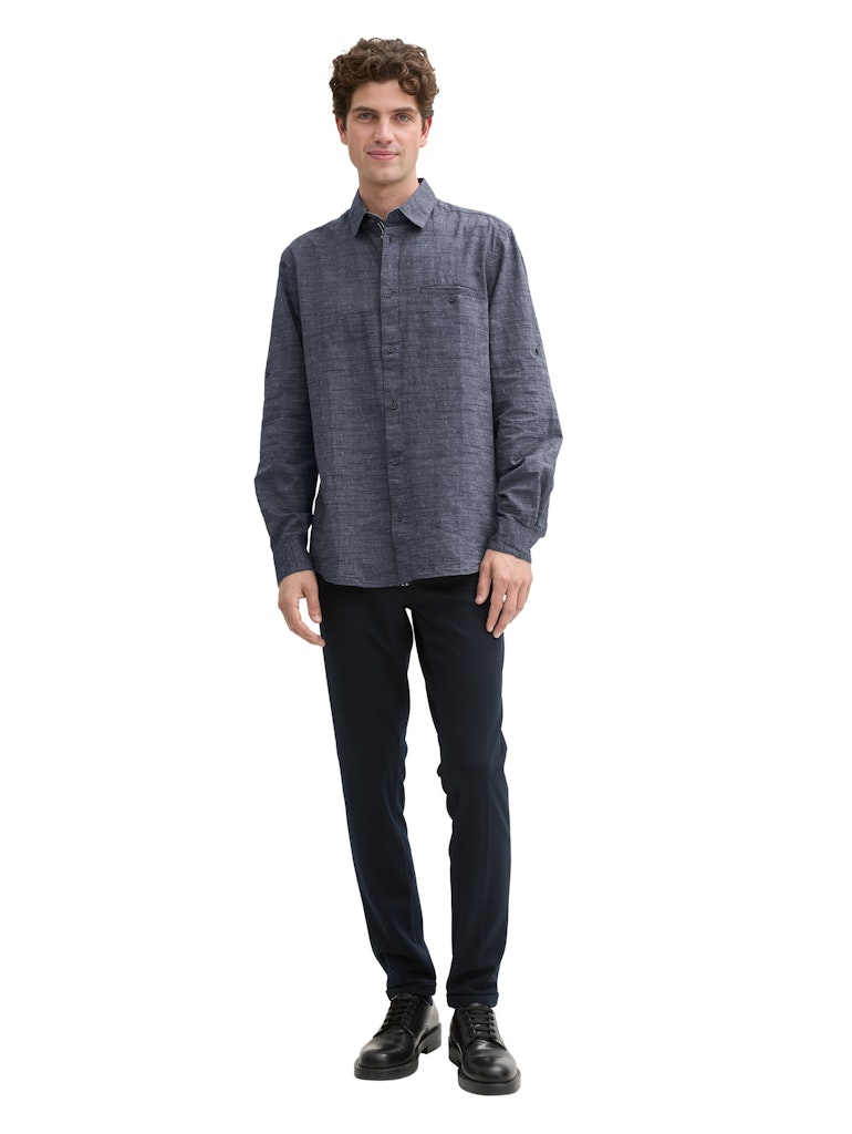 Tom Tailor Herren Hemden lang Navy White Fil