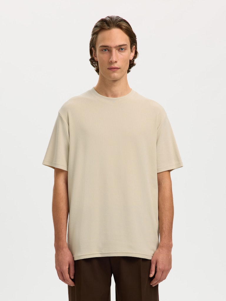 Selected homme Herren T-Shirts kurz Oatmeal