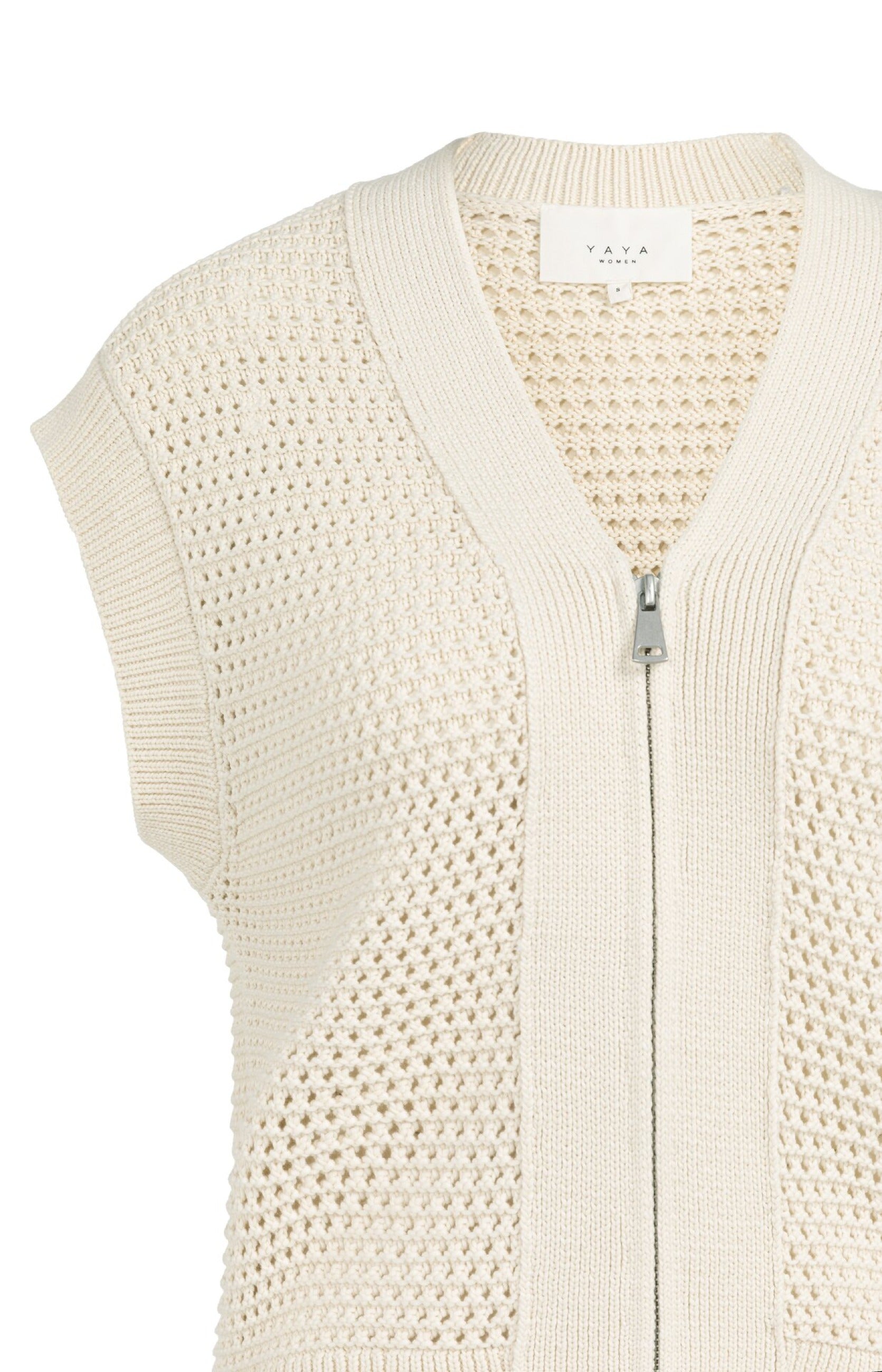 Ärmellose Strickjacke aus Netzstrick mit Reißverschluss