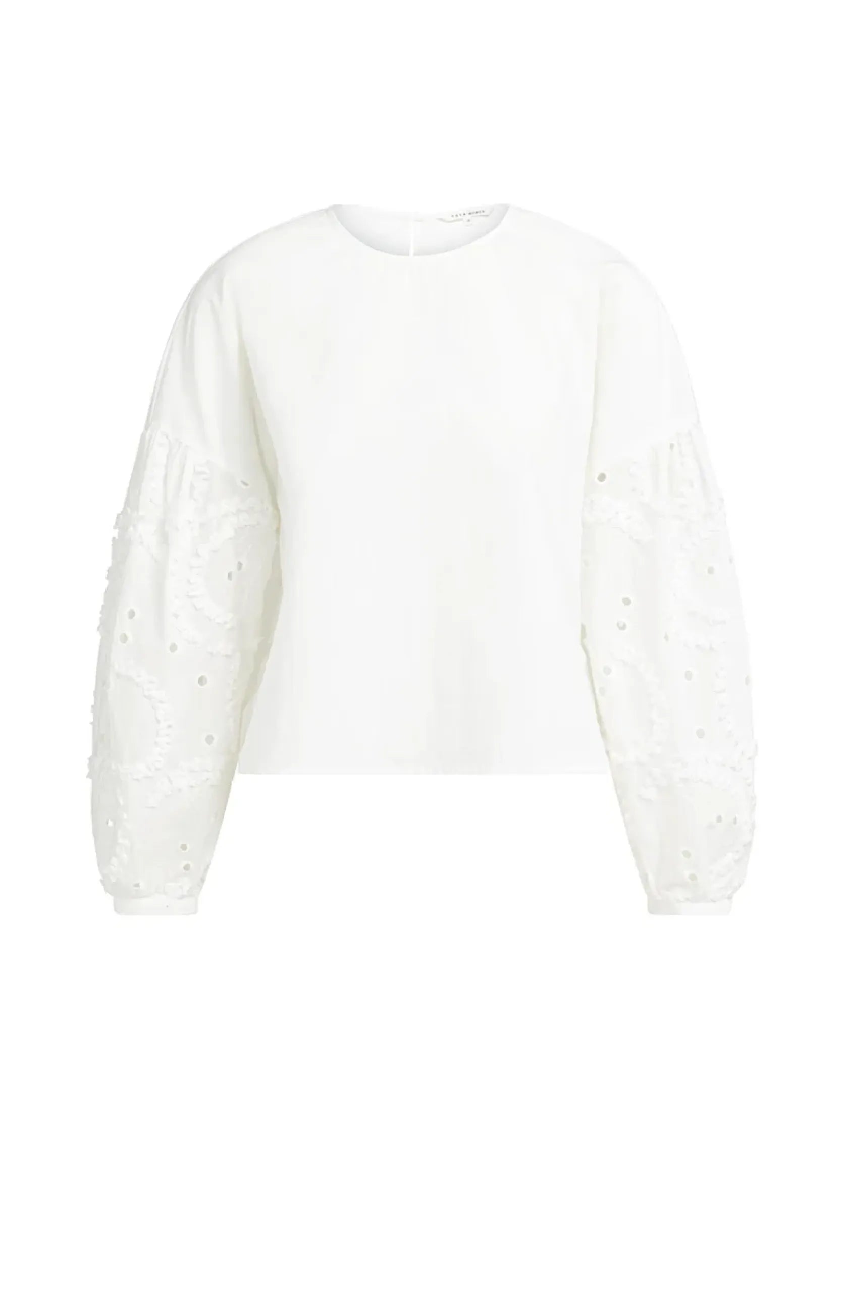 Bluse mit bestickten Ärmeln und rundem Ausschnitt