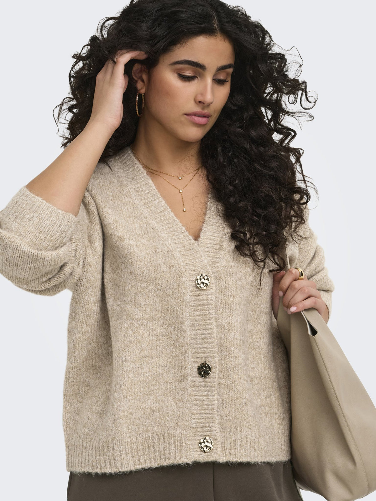 Only Carmakoma Damen Strickjacken Woodsmoke/W.Mel