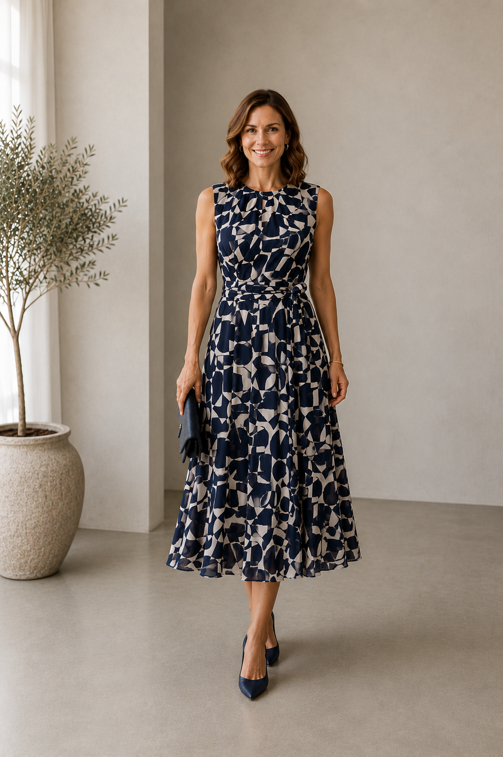 Betty & Co Damen Kleider Dark Blue/Natur