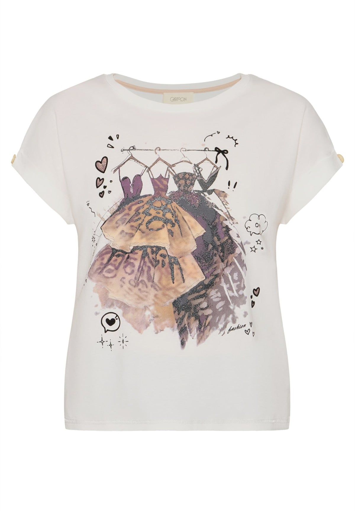 Cartoon Damen T-Shirts Patch Cream/Bei
