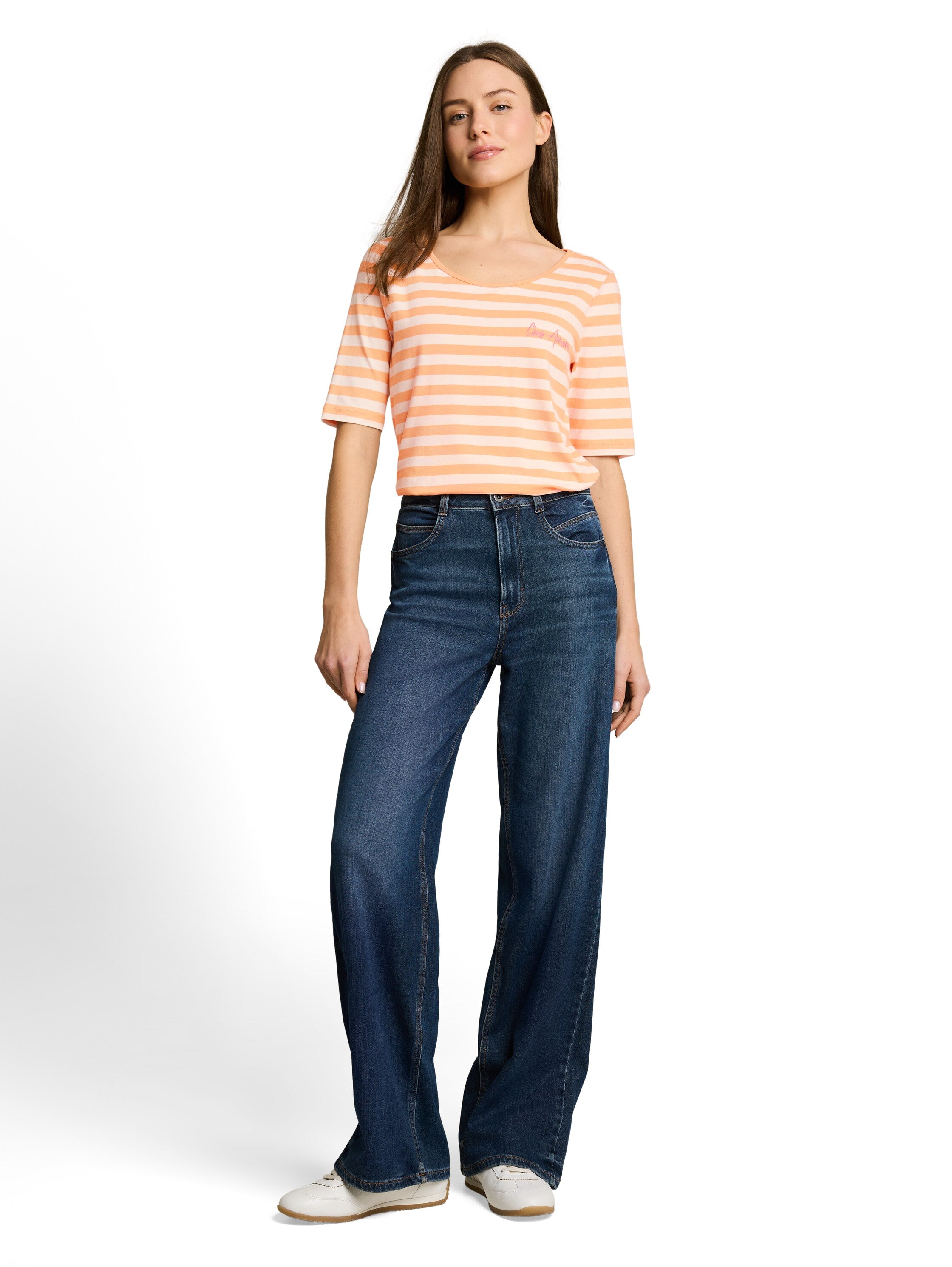 Tom Tailor Damen T-Shirts Orange White St