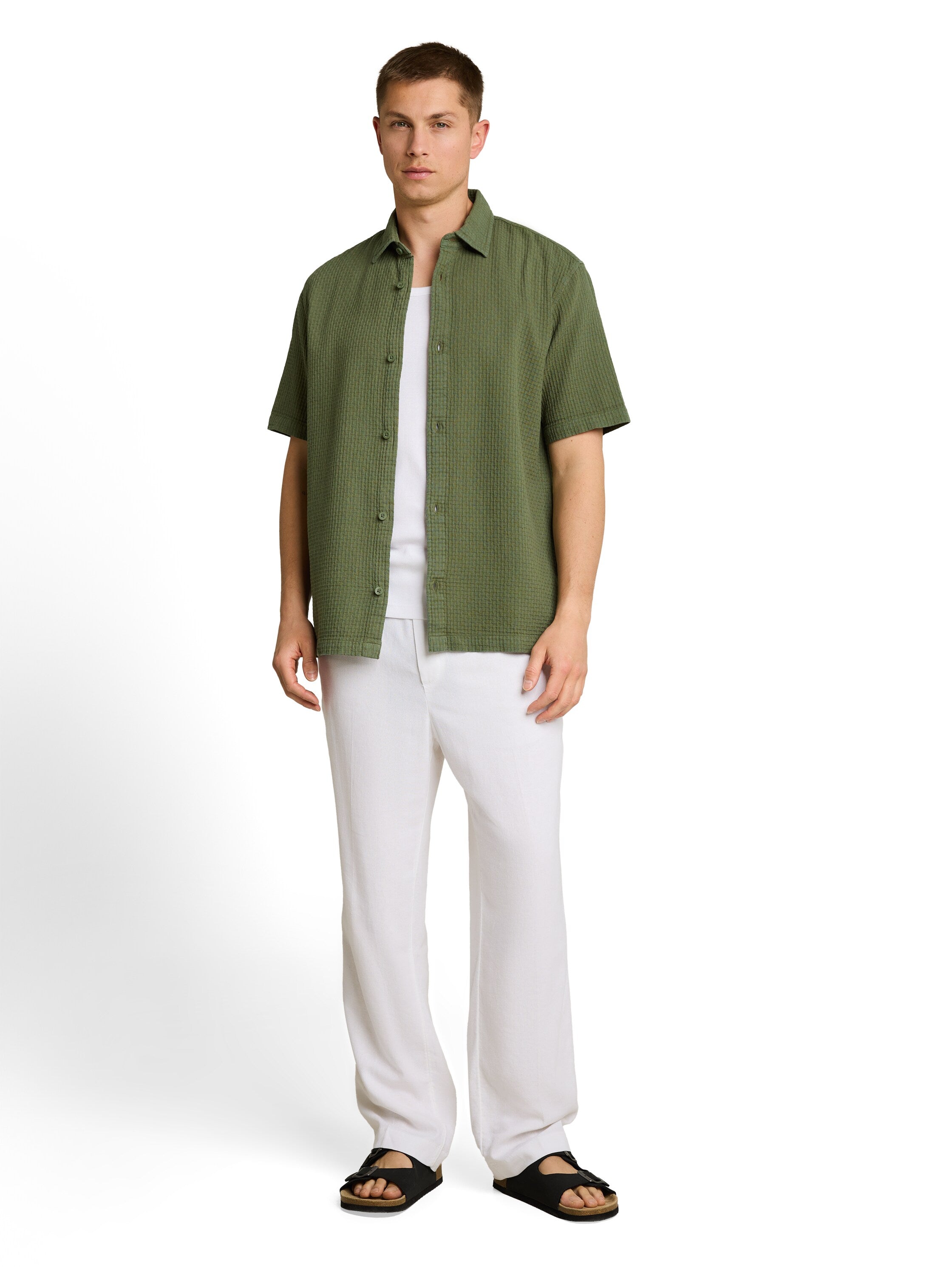 Tom Tailor denim Herren Hemden kurz Oak Leaf Green