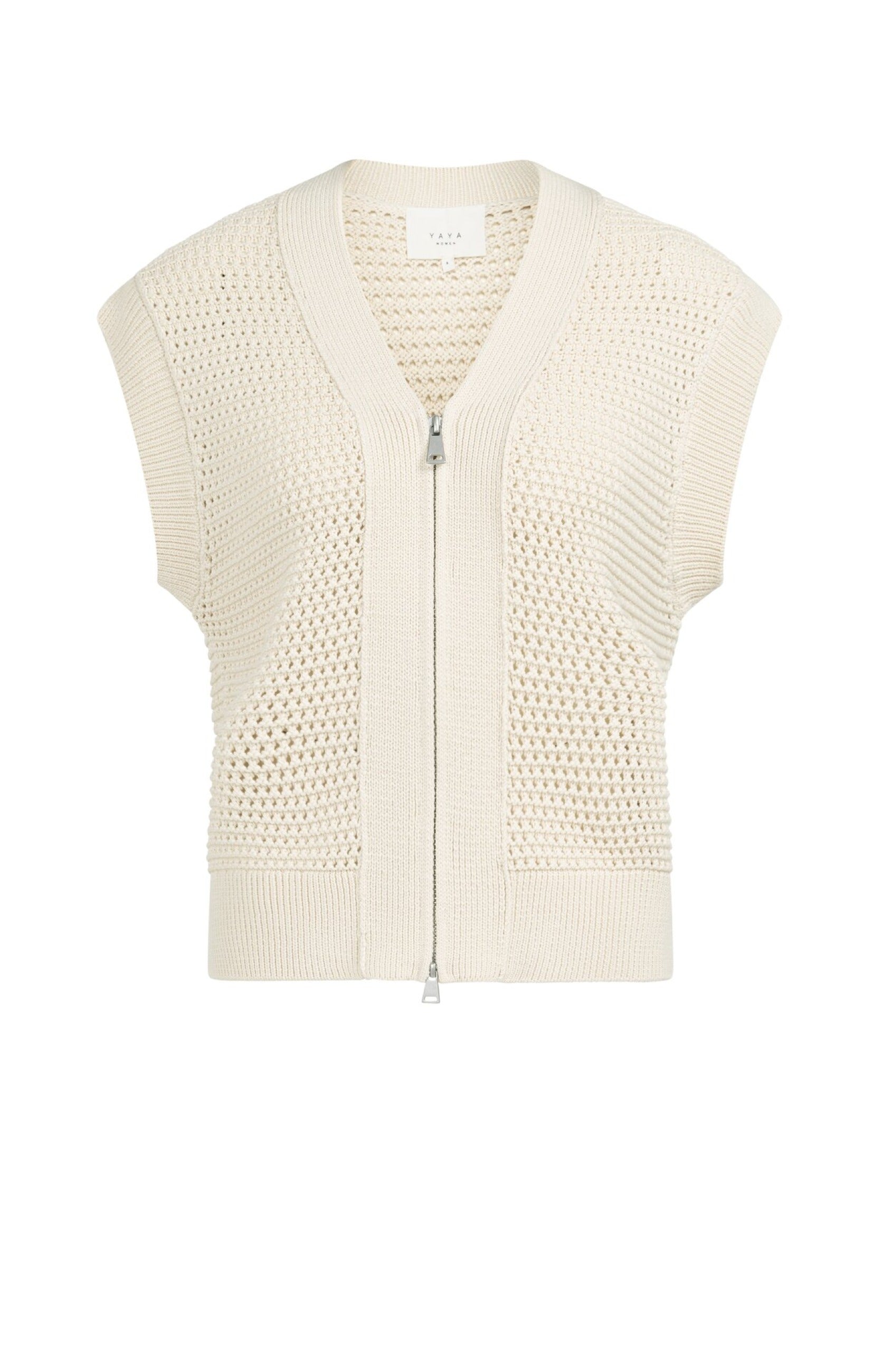 Ärmellose Strickjacke aus Netzstrick mit Reißverschluss