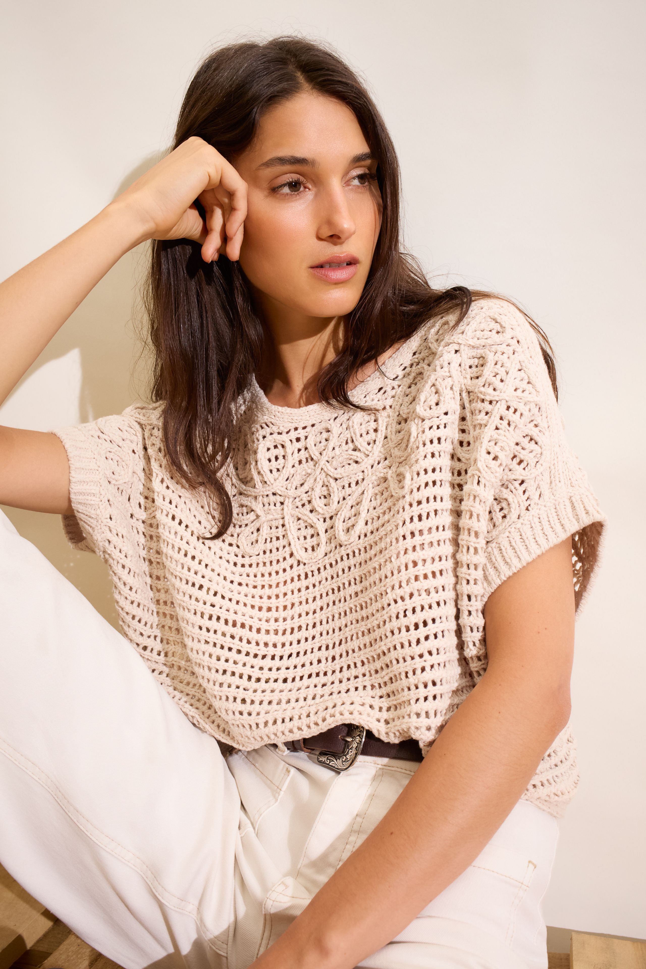Oui Damen Pullover Biscuit