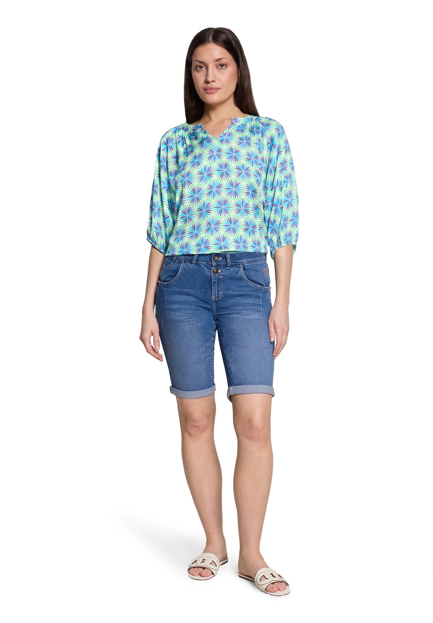 Cartoon Damen Blusen Green/Blue