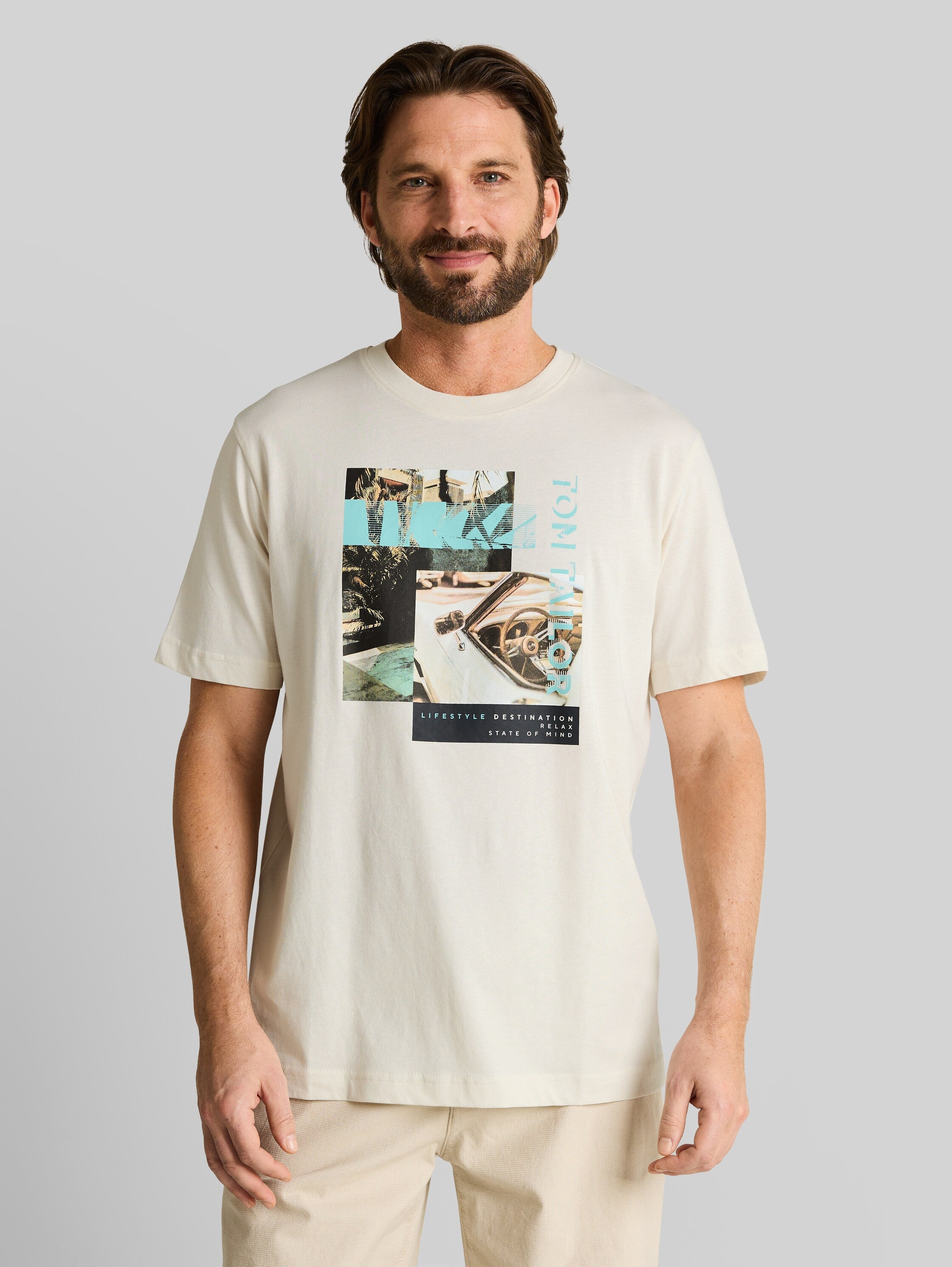 Tom Tailor Herren T-Shirts kurz Gardenia White