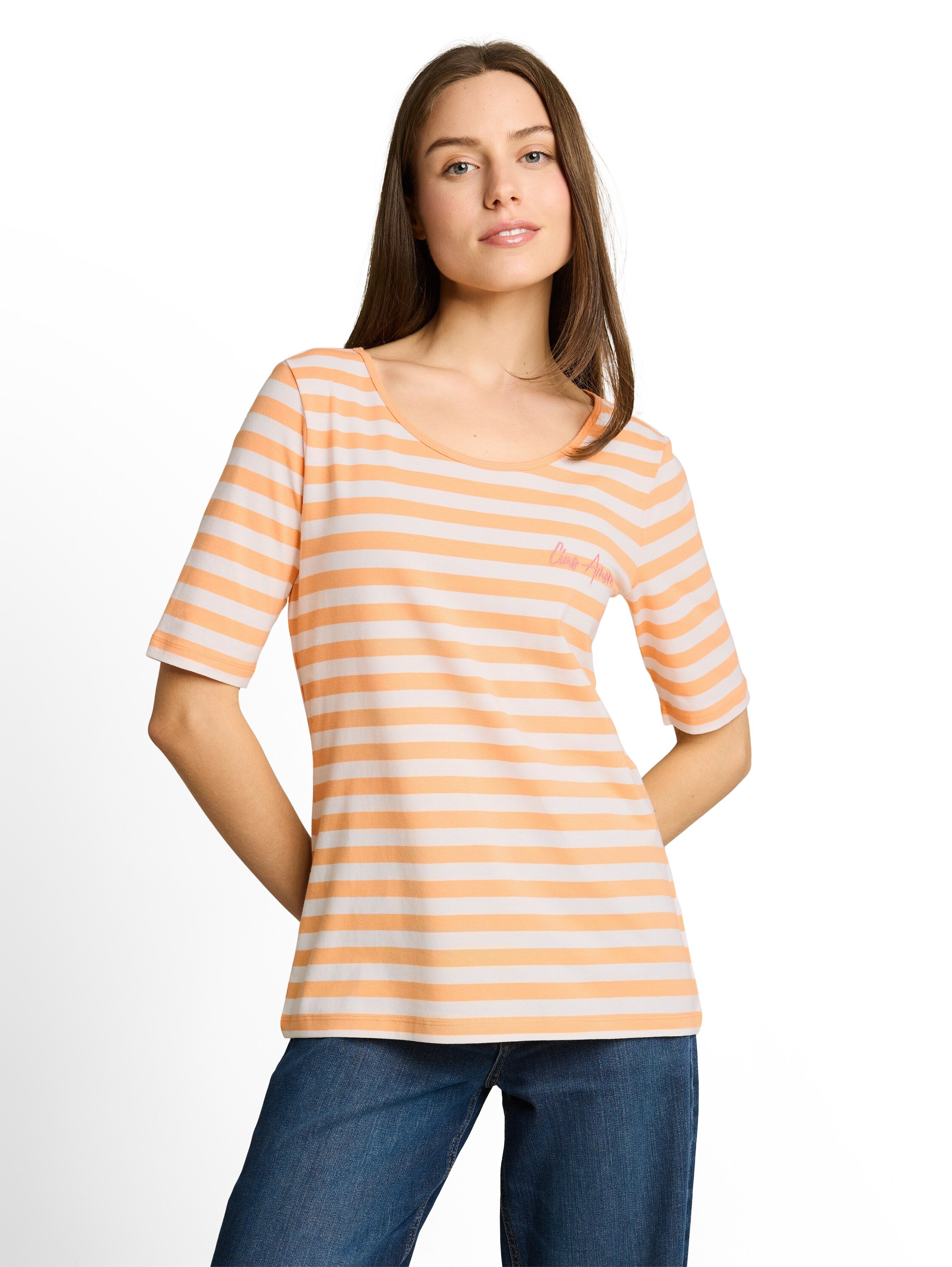 Tom Tailor Damen T-Shirts Orange White St