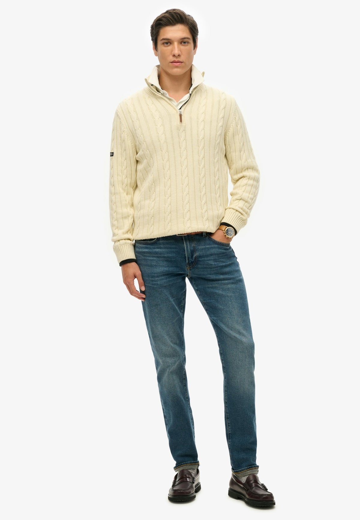 Superdry Men Herren Strickjacken C Cream