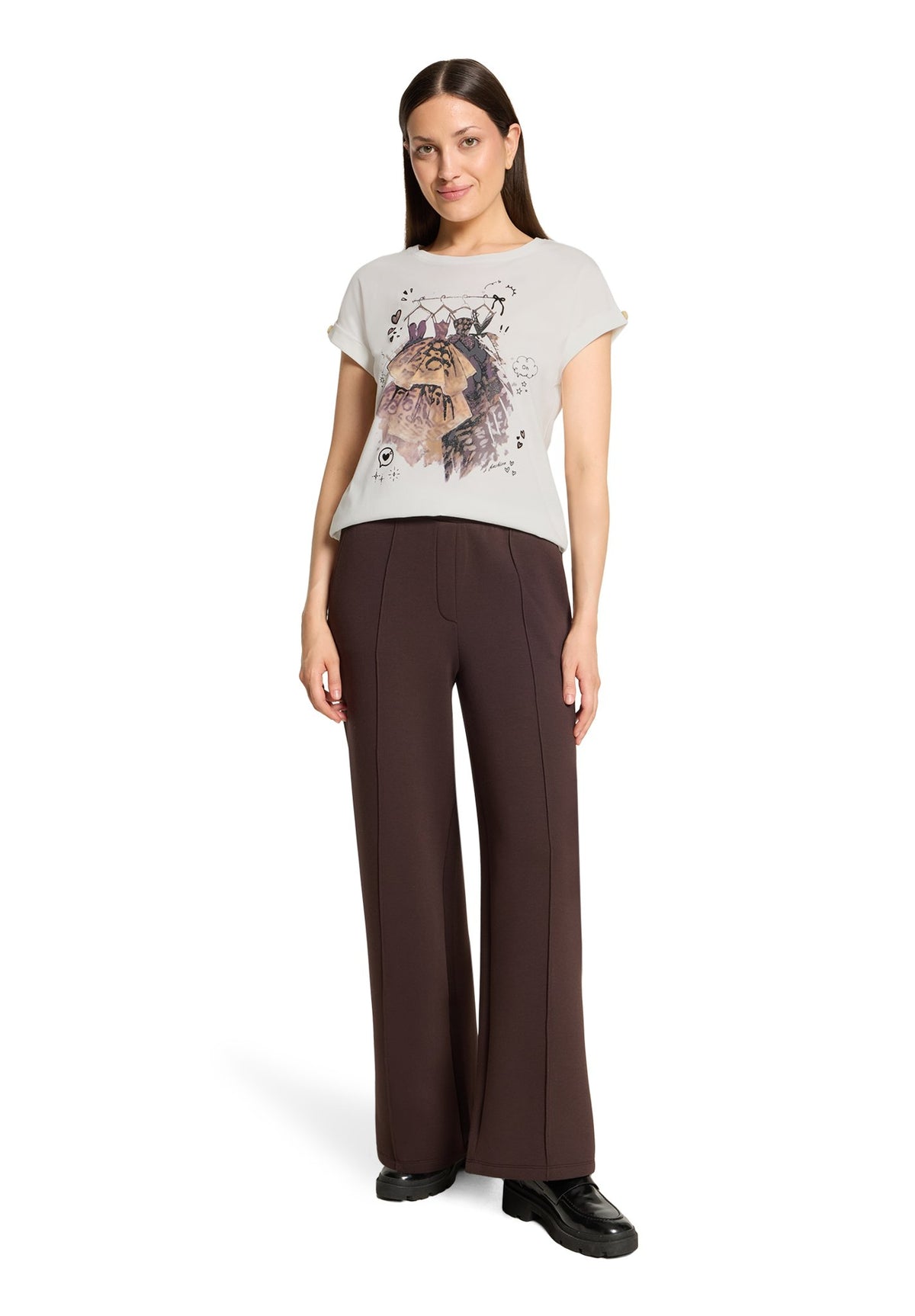 Cartoon Damen T-Shirts Patch Cream/Bei