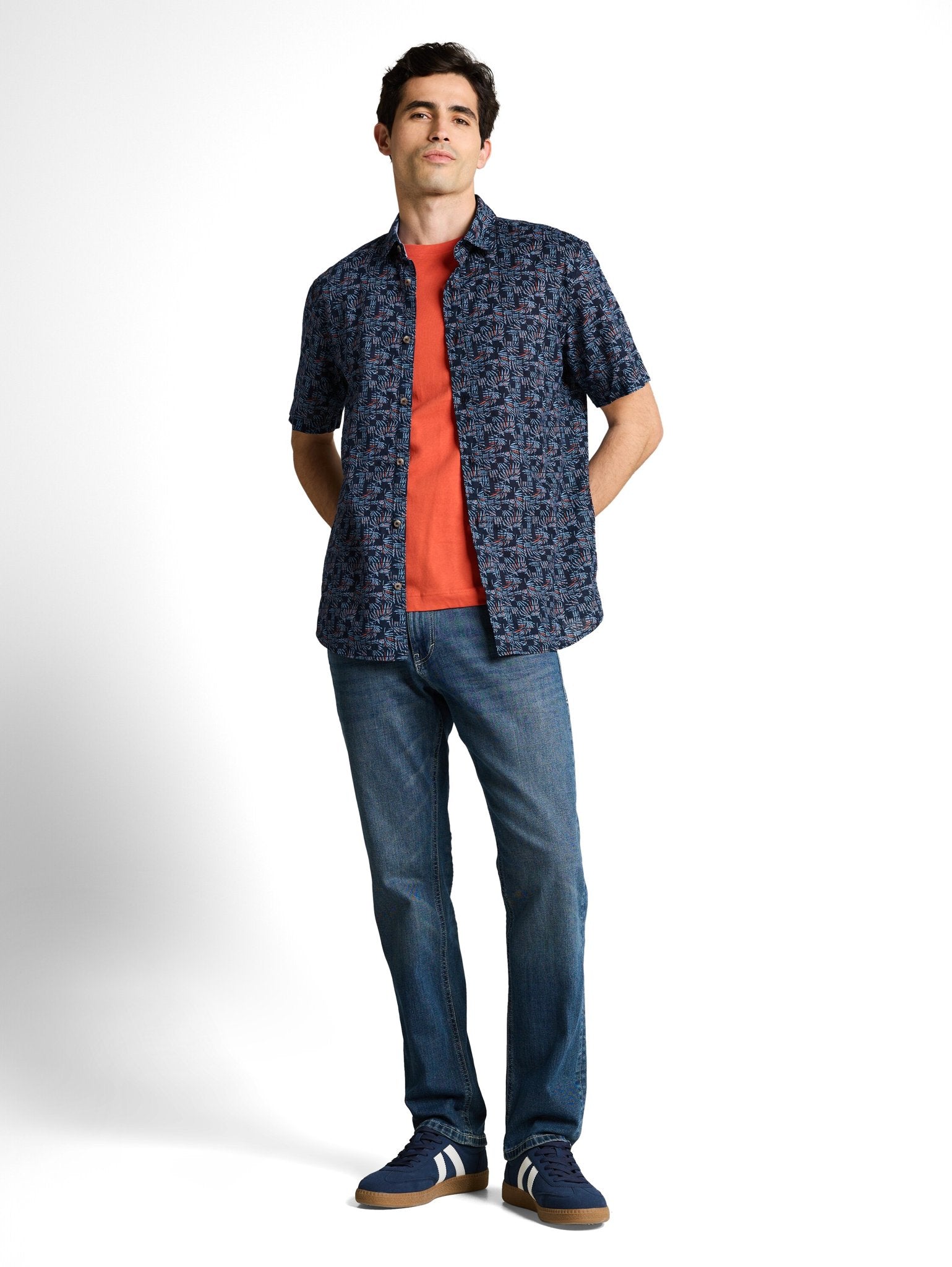 Tom Tailor Herren Hemden kurz Blue Palm Tree