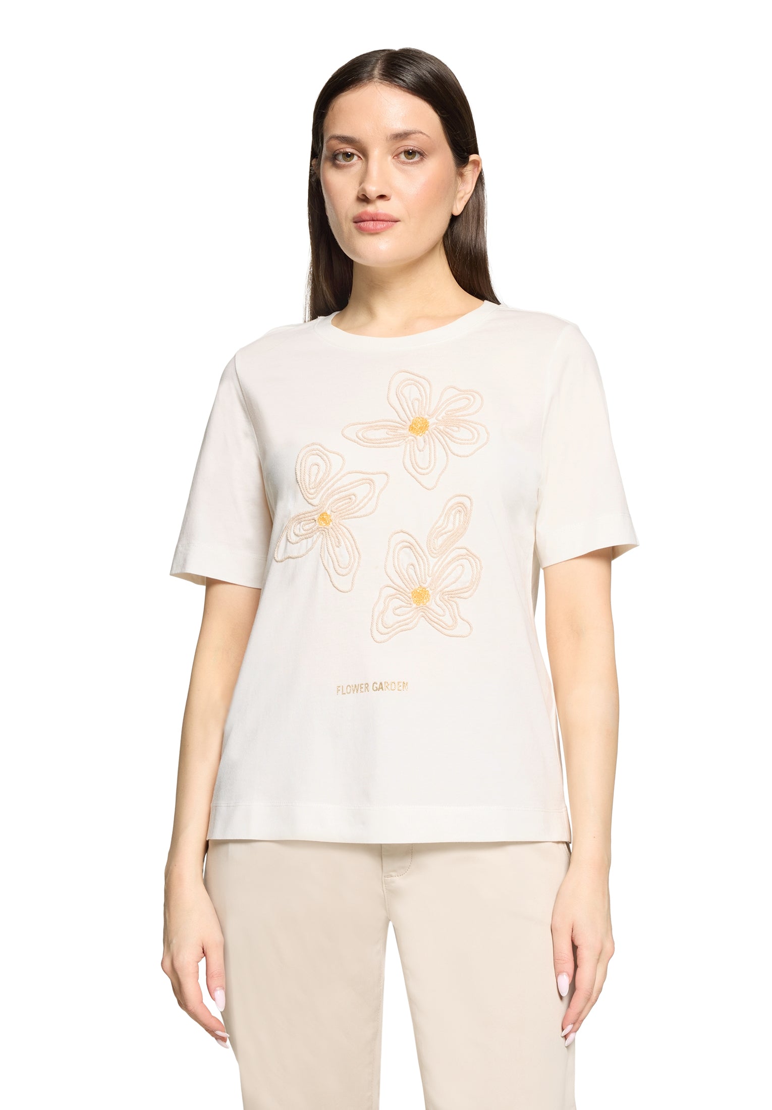 Cartoon Damen T-Shirts Patch Cream/Bei
