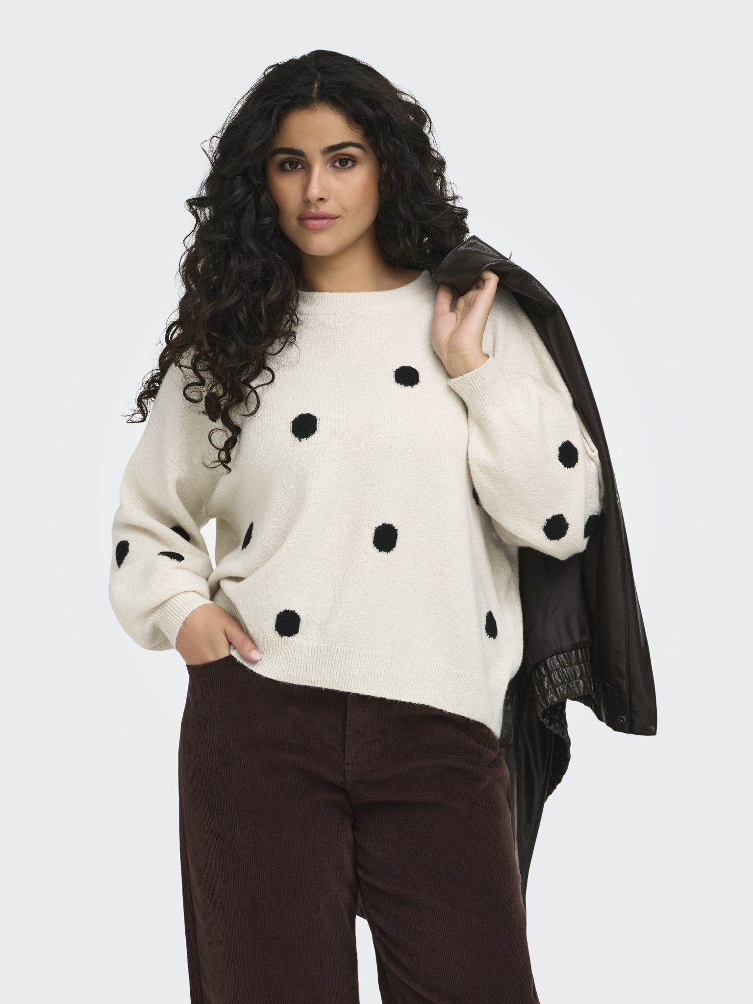 Only Caramkoma Damen Pullover Birch/Black/Mel