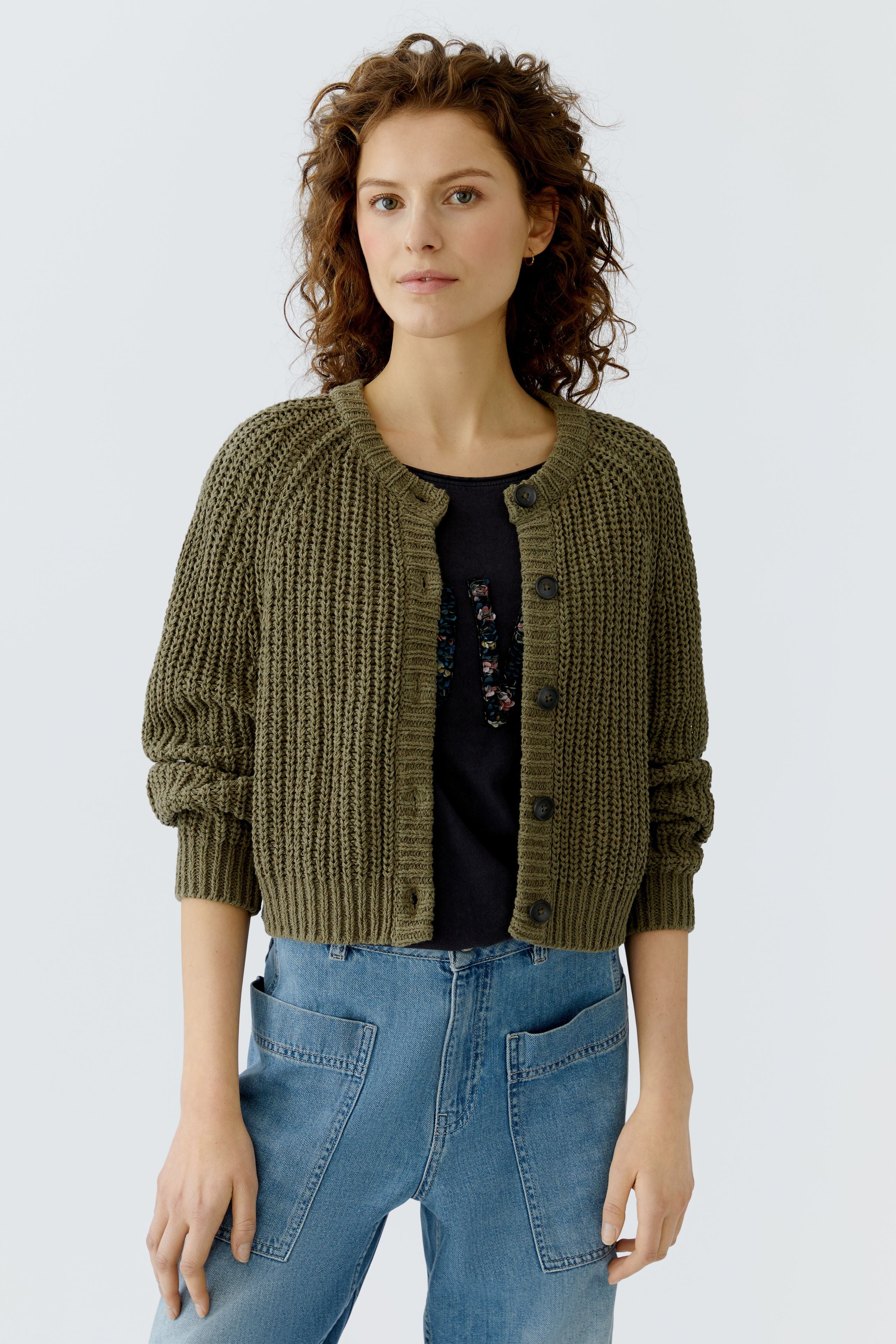 Oui Damen Strickjacken Green Gard
