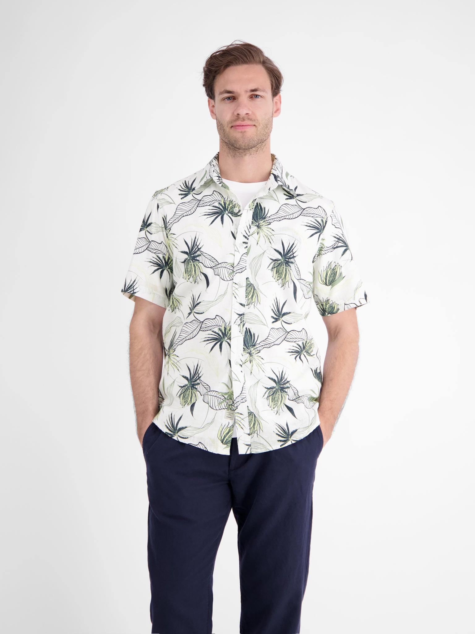 Lerros Herren Hemden kurz Broken White
