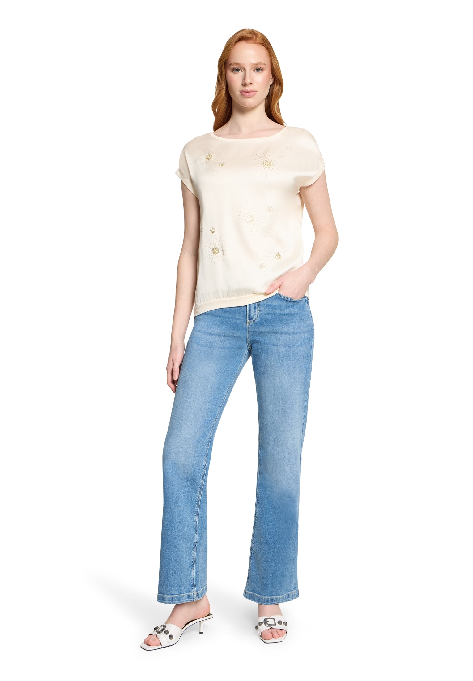 Cartoon Damen T-Shirts Patch Cream/Gol