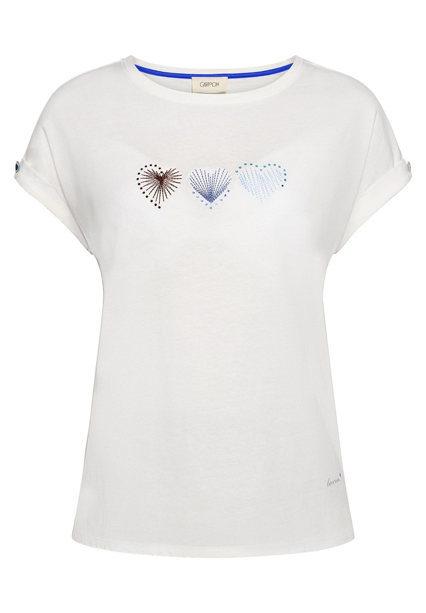Cartoon Damen T-Shirts Patch Cream/Blu