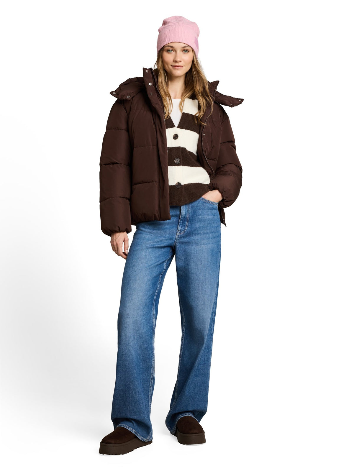 Tom Tailor denim Damen Strickjacken Big Brown White