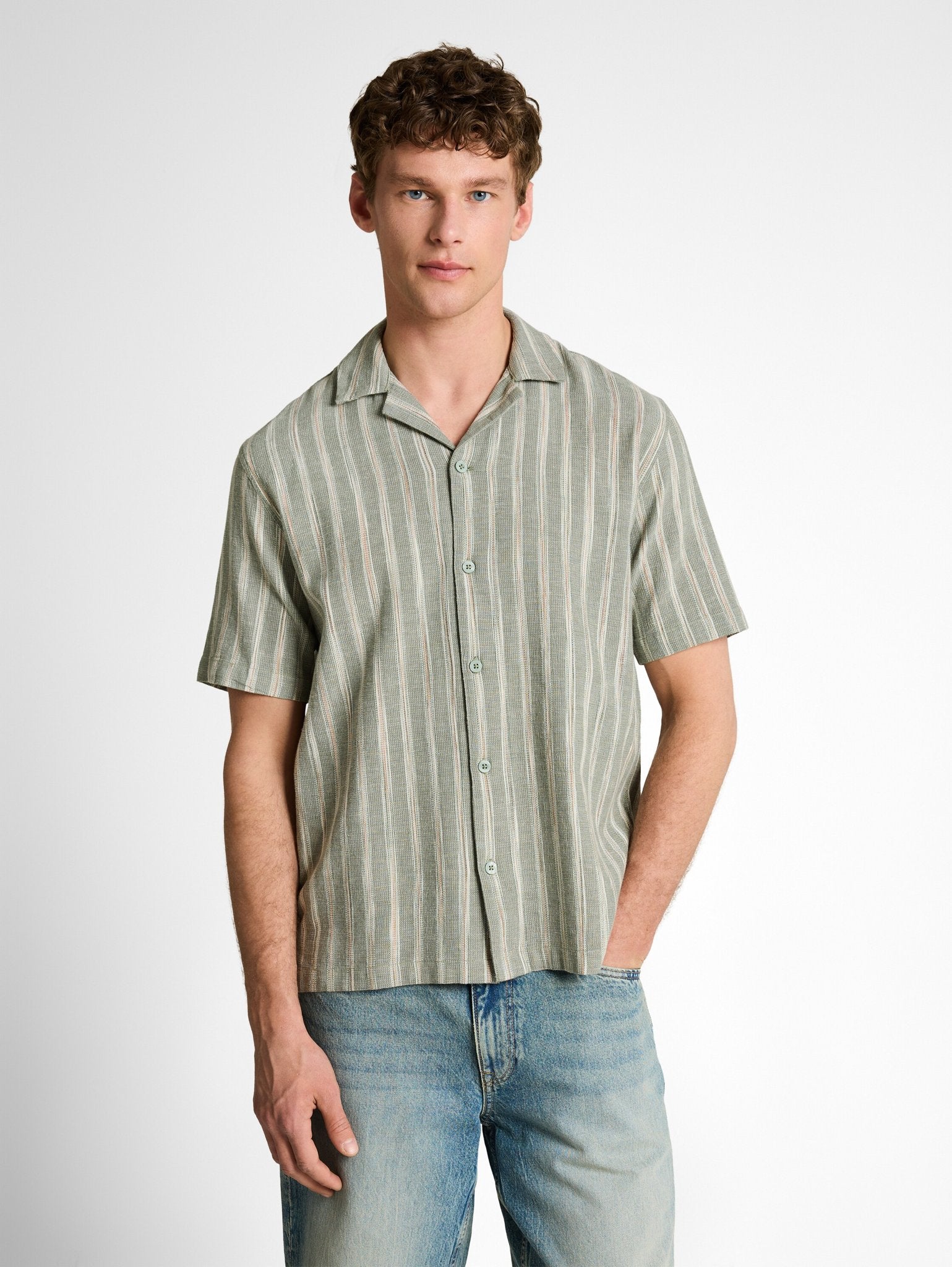 Tom Tailor denim Herren Hemden kurz Sea Spray Green