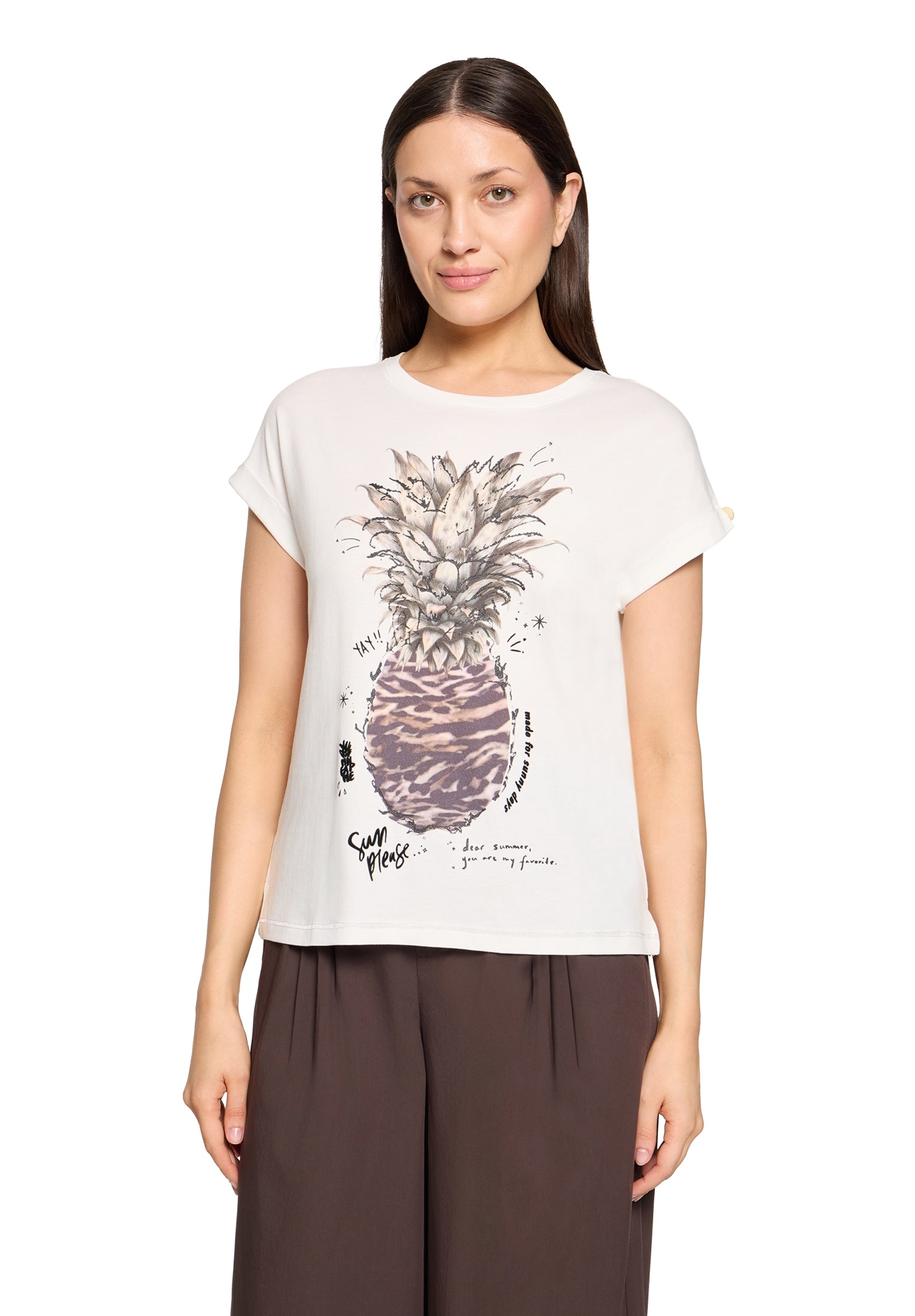 Cartoon Damen T-Shirts Patch Cream/Bei