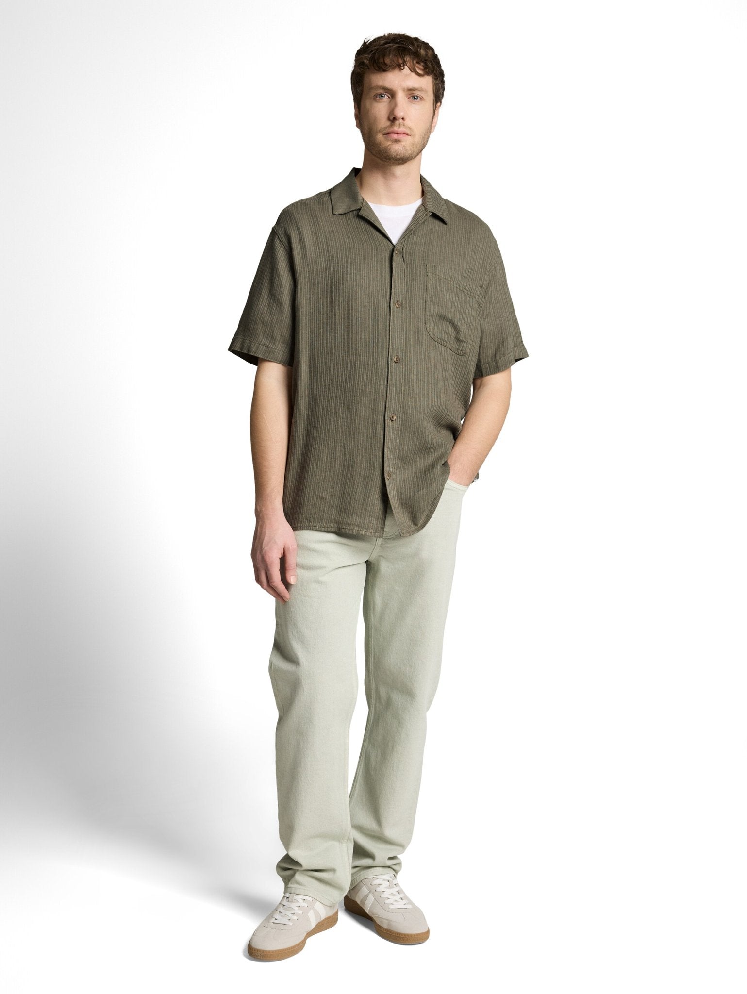 Tom Tailor Herren Hemden kurz Leaf Green Stri