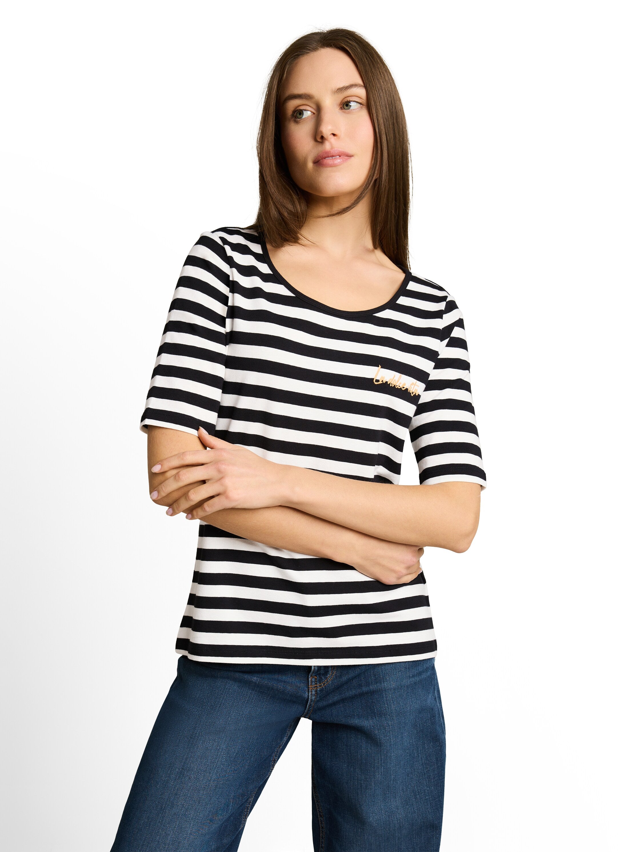 Tom Tailor Damen T-Shirts Black White Str