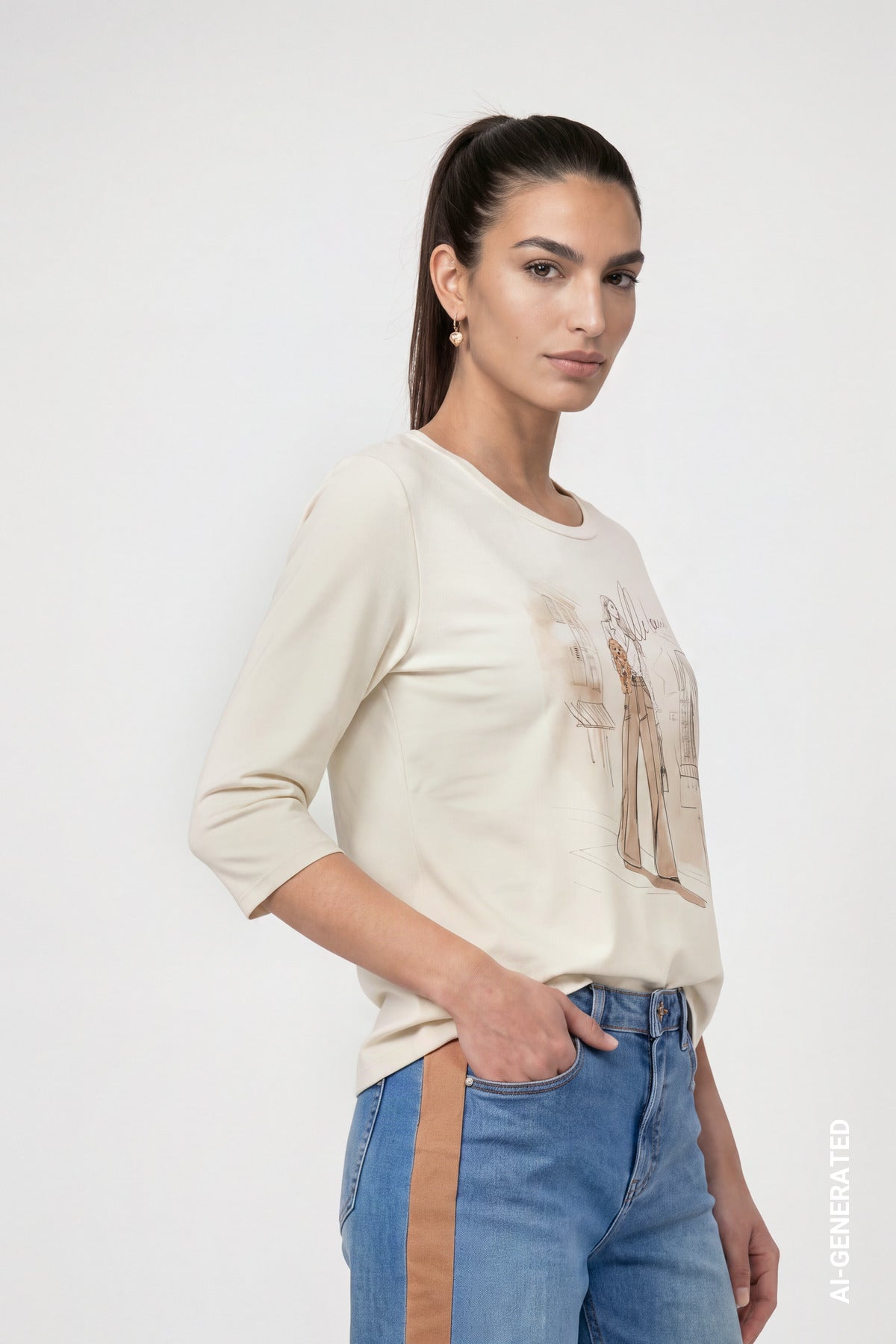 Monari Damen T-Shirts  Antique Whi