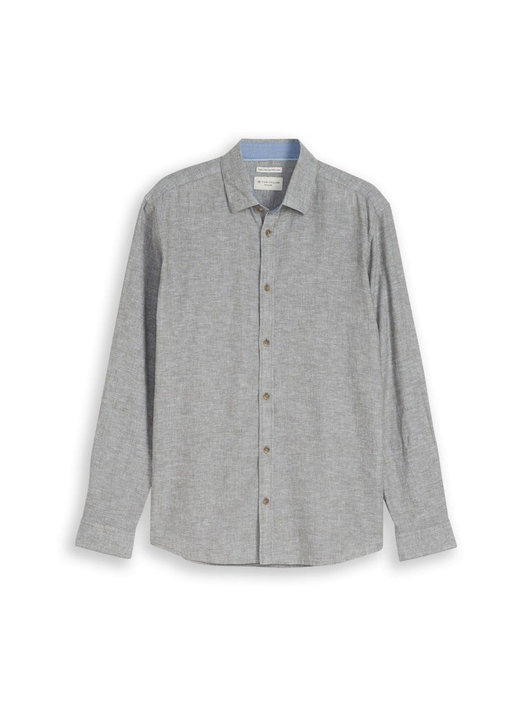 Tom Tailor Herren Hemden lang Faded Leaf Gree