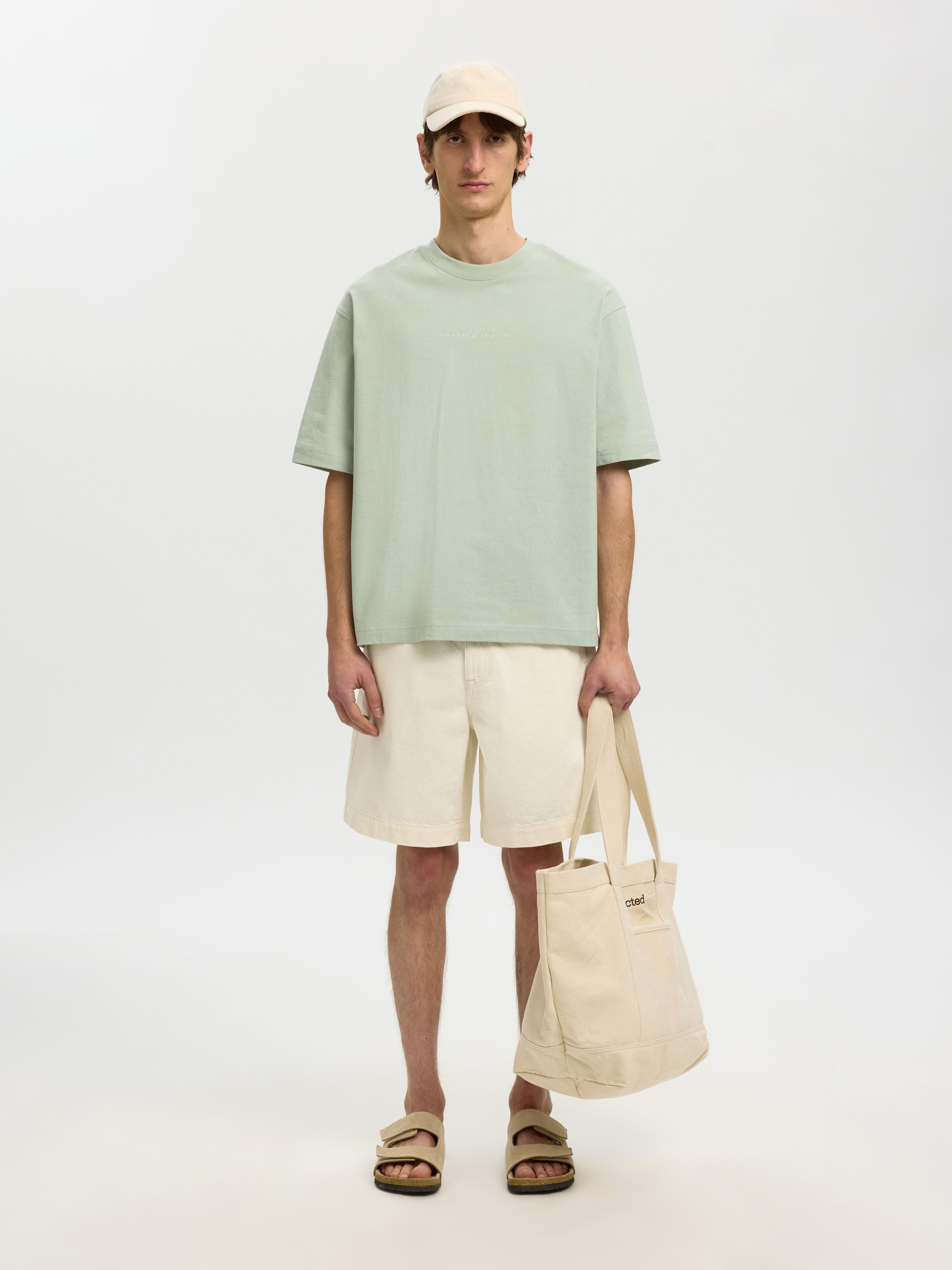 Selected homme Herren T-Shirts kurz Aqua Gra