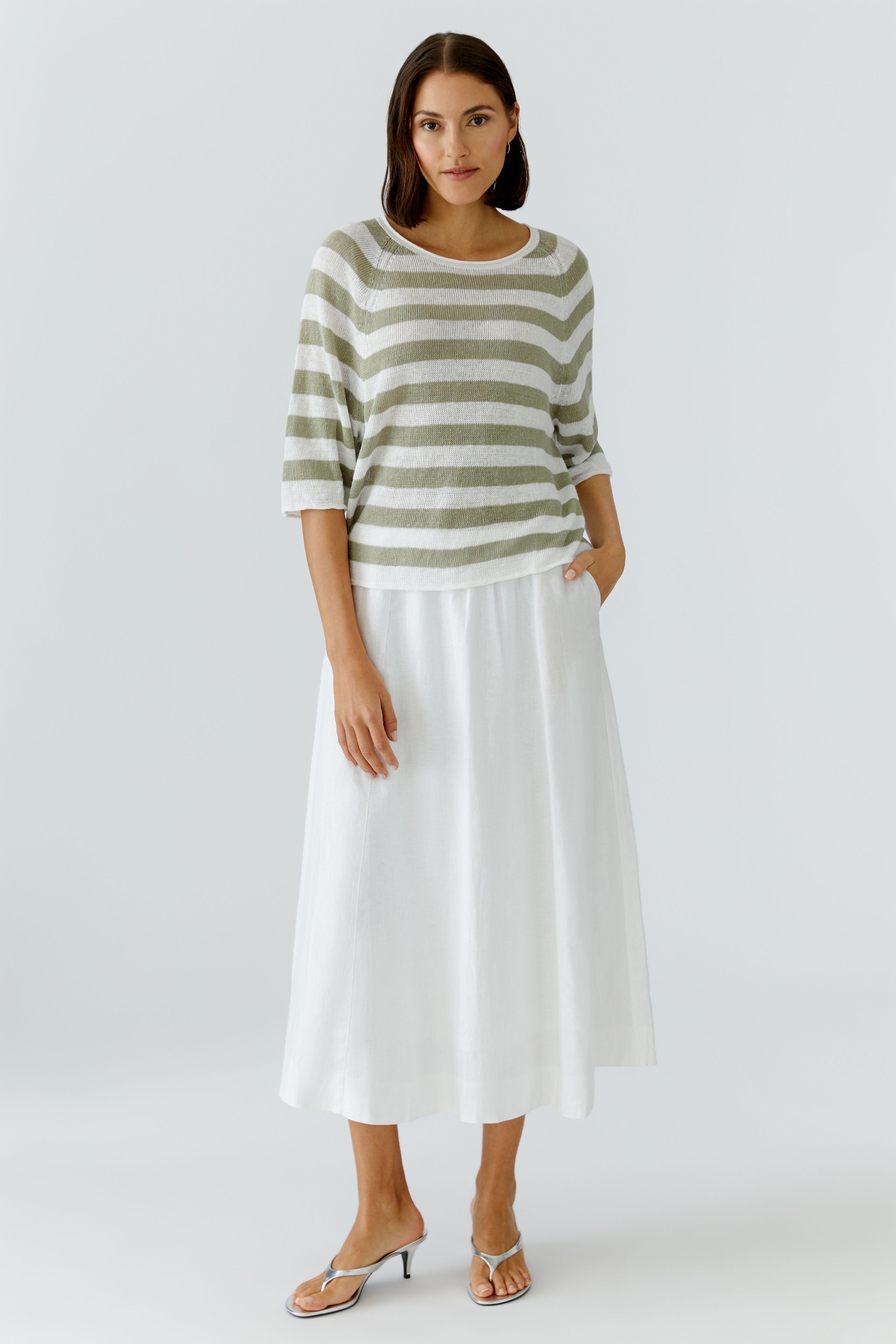 Oui Damen Pullover  White Gree