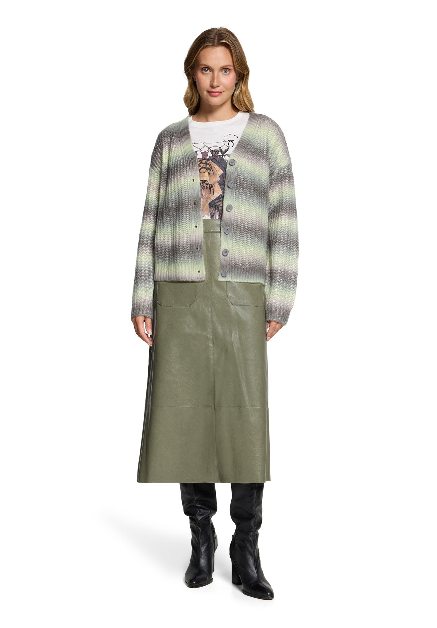 Cartoon Damen Strickjacken Khaki/Cream