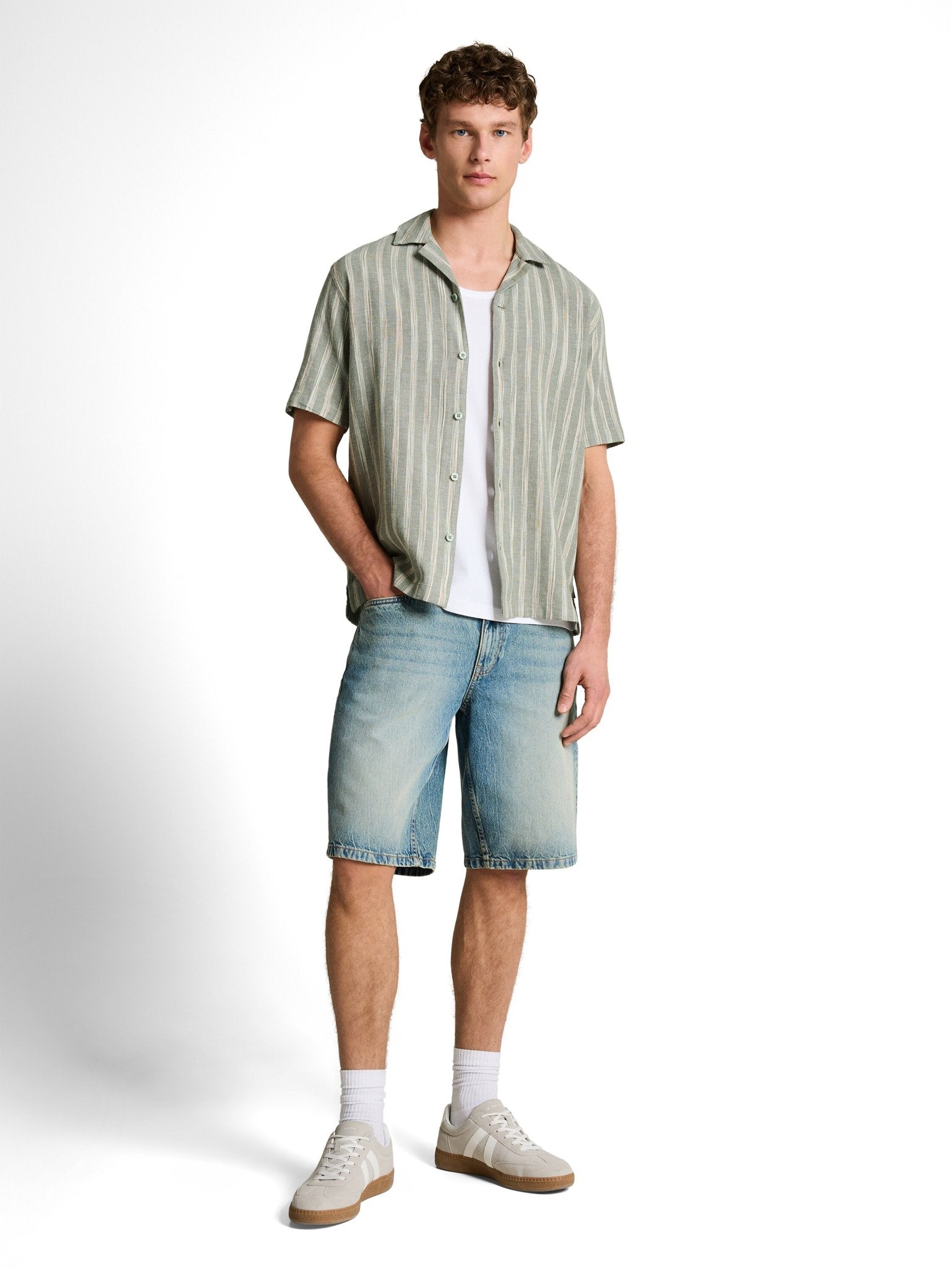 Tom Tailor denim Herren Hemden kurz Sea Spray Green