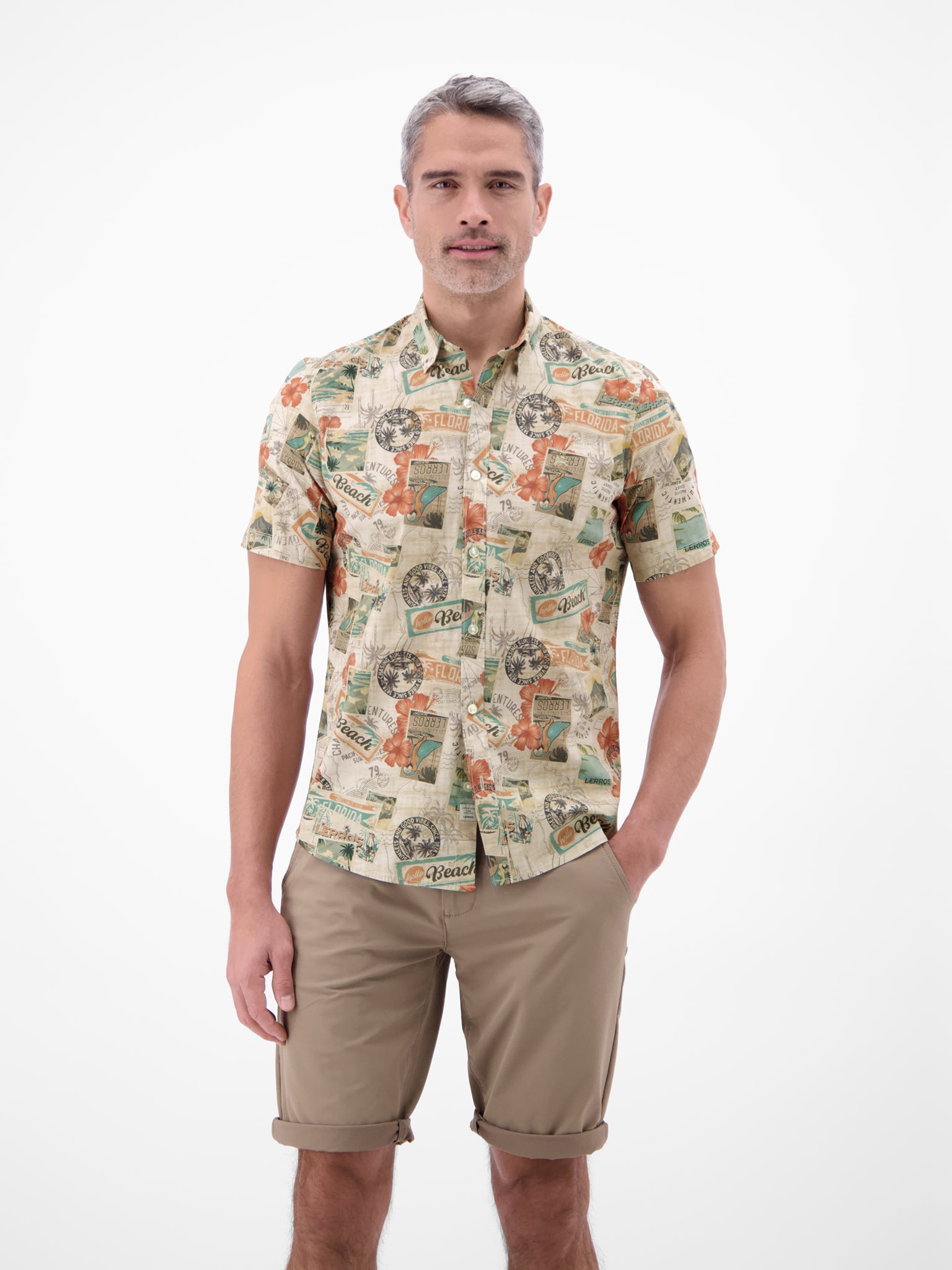 Lerros Herren Hemden kurz Gravel Beige