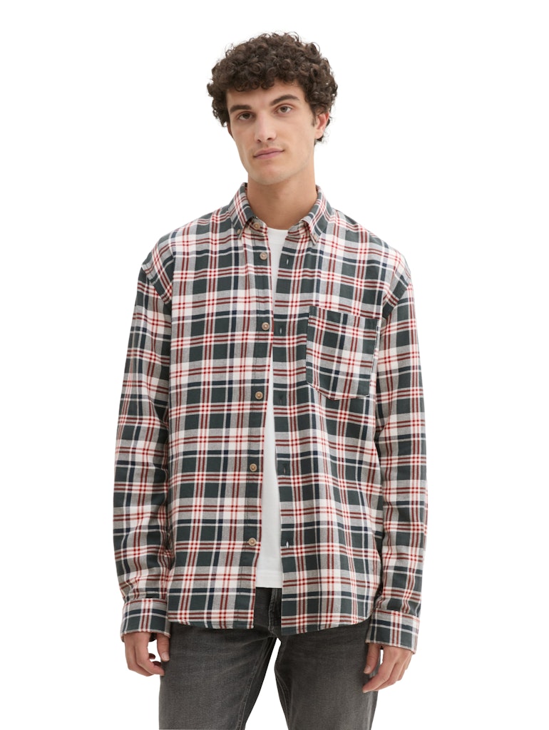 Tom Tailor denim Herren Hemden lang Dark Green Whit