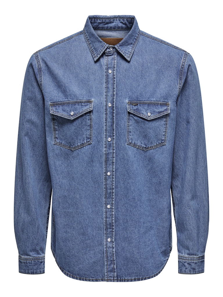 Only & Sons Herren Hemden lang Medium Blue Den