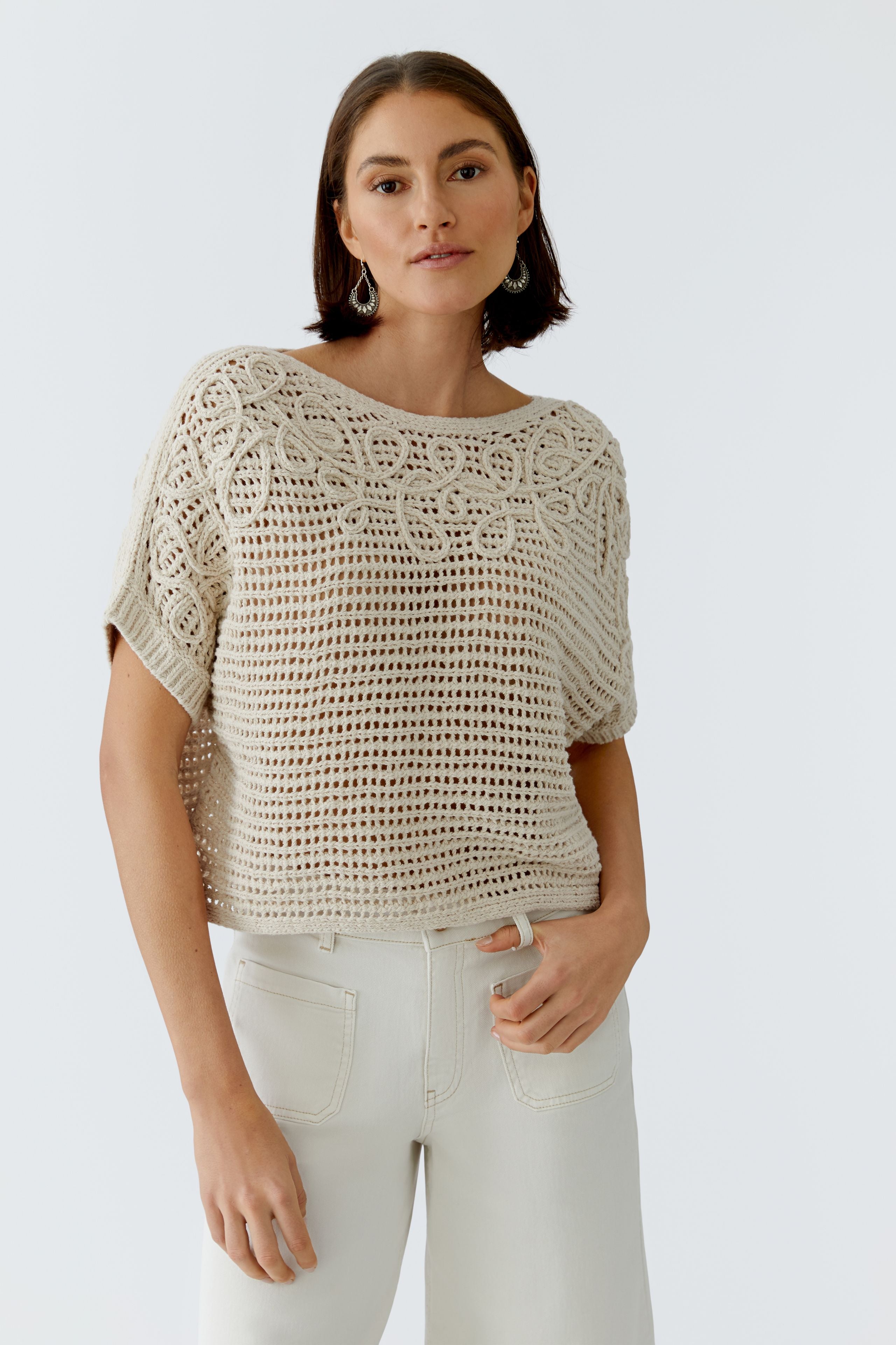 Oui Damen Pullover  Biscuit