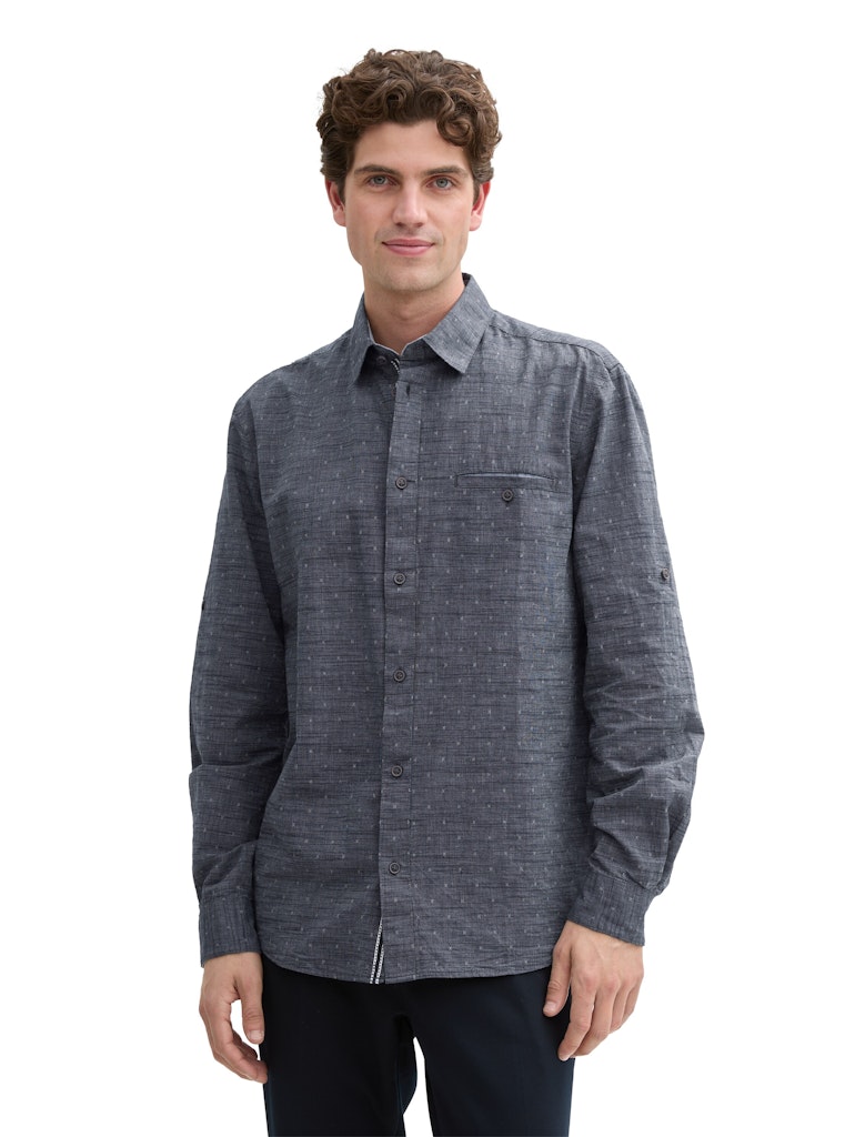 Tom Tailor Herren Hemden lang Navy White Fil