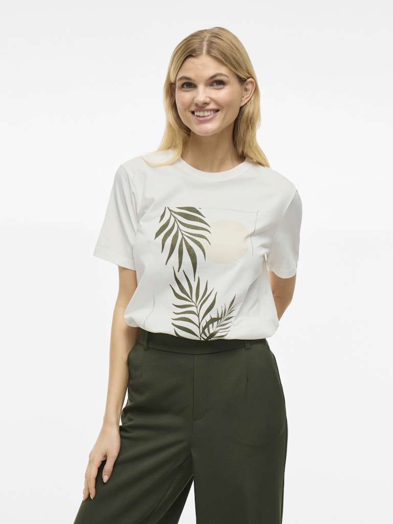Vila Damen T-Shirts Snow White/Leaf