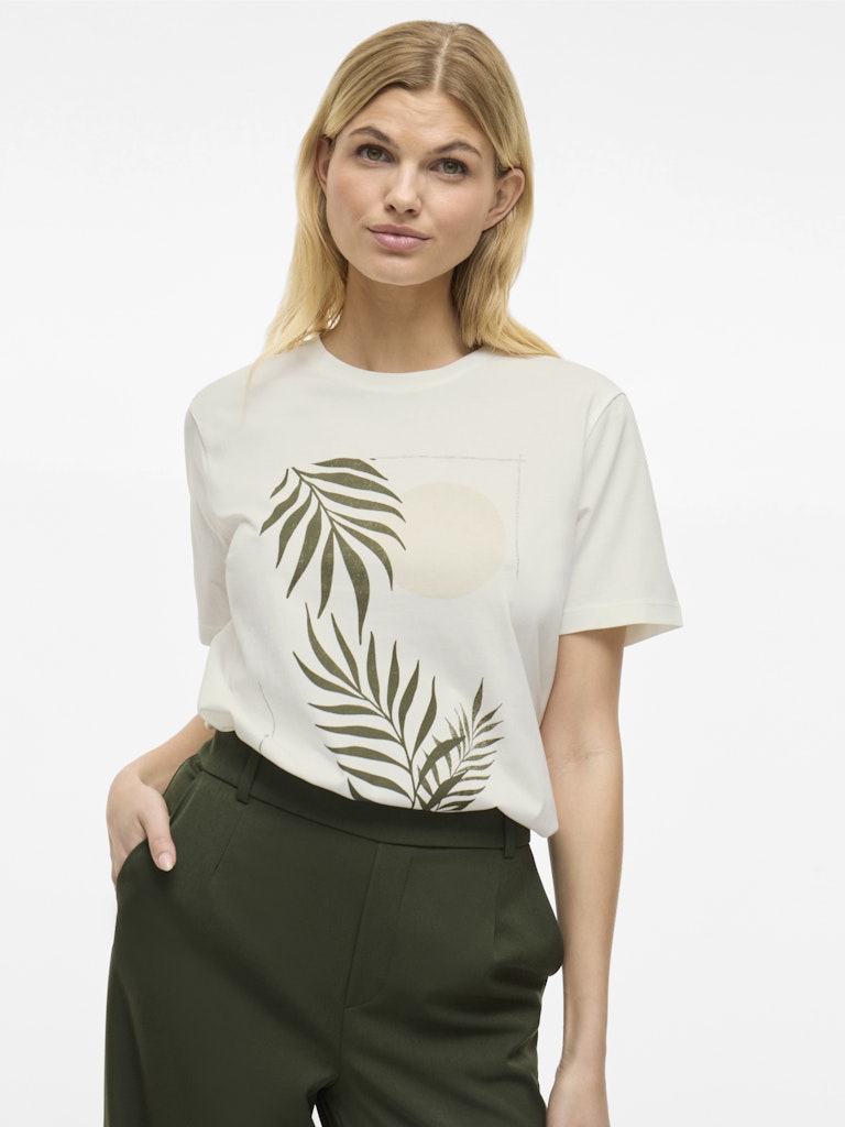 Vila Damen T-Shirts Snow White/Leaf
