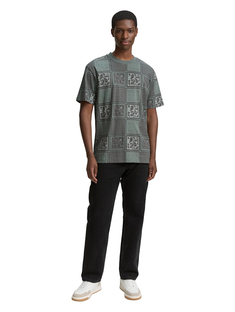 Tom Tailor denim Herren T-Shirts kurz Grey Green Patc