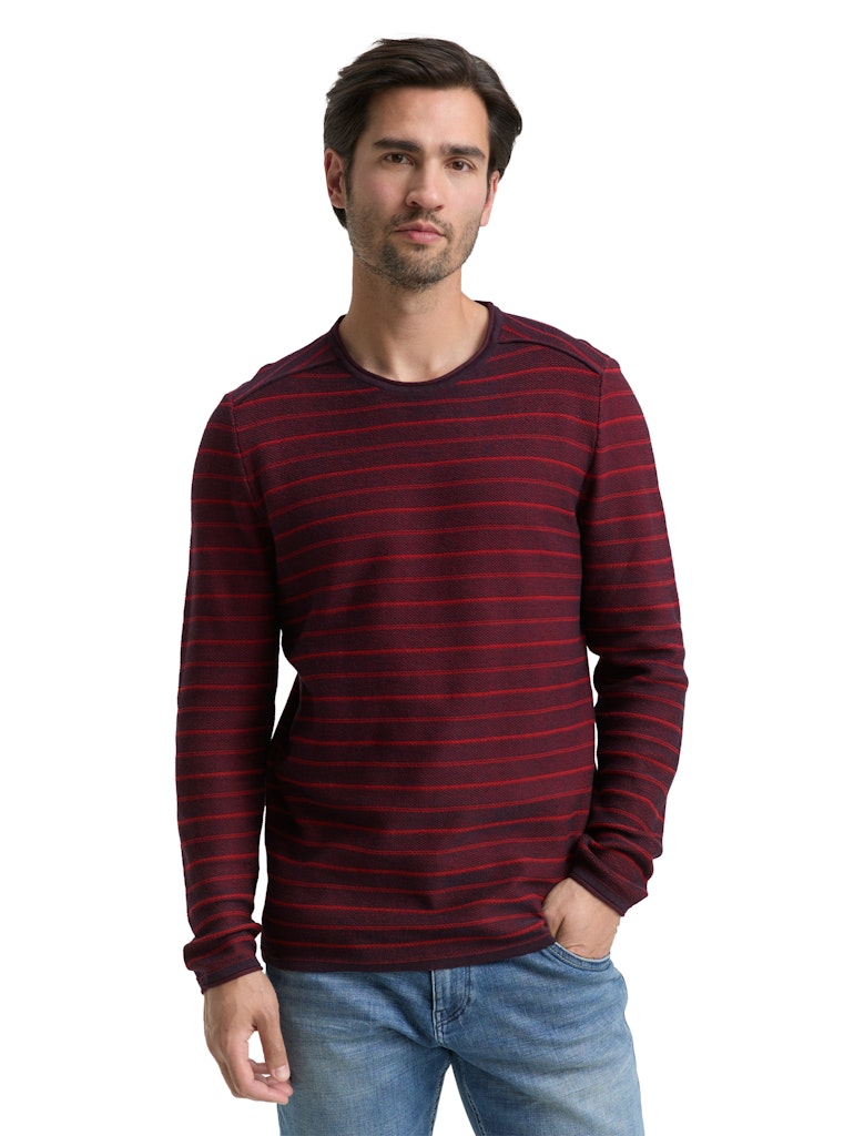 Tom Tailor Herren Pullover Red Navy Stripe