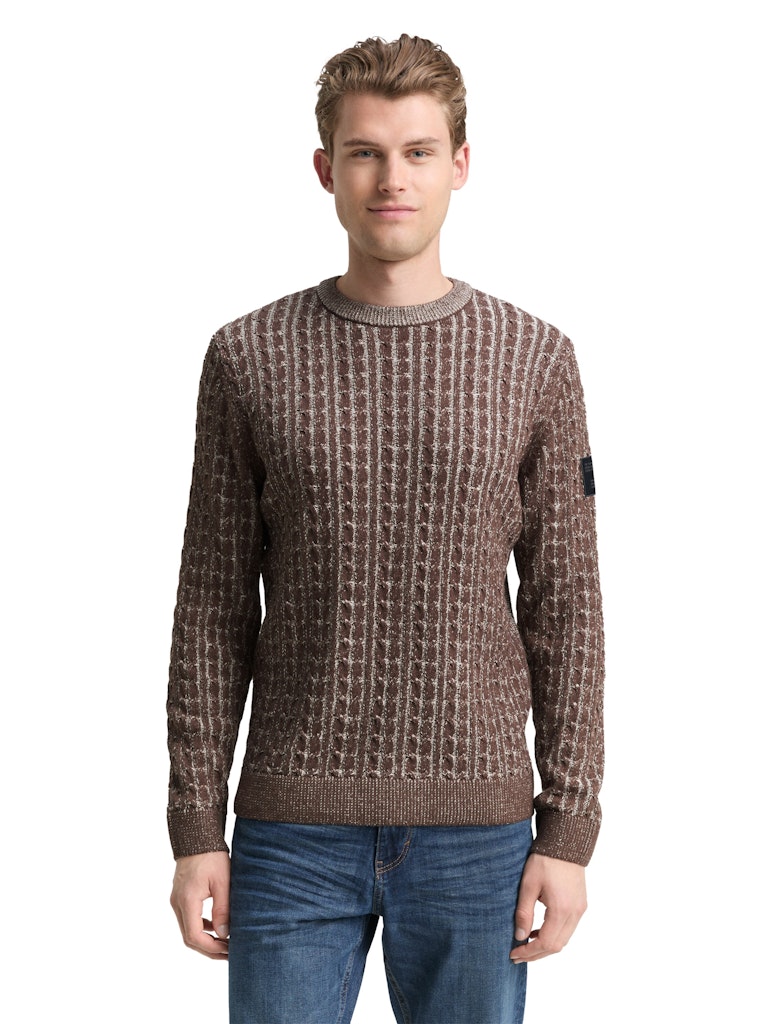 Tom Tailor Herren Pullover Brown Offwhite