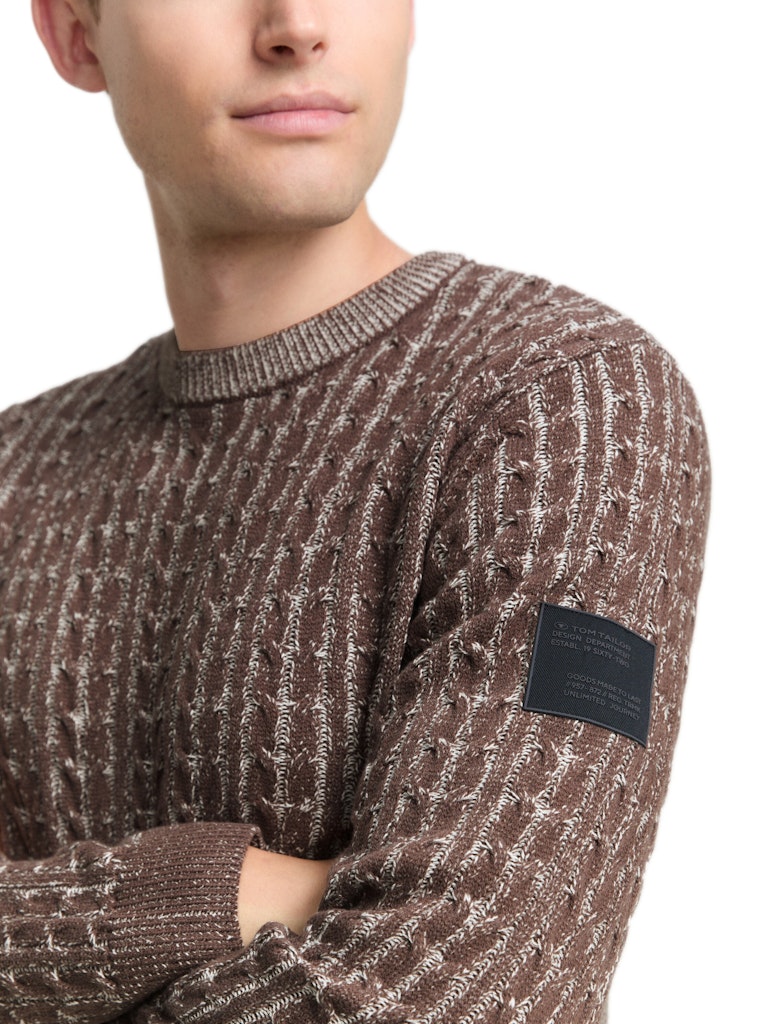 Tom Tailor Herren Pullover Brown Offwhite