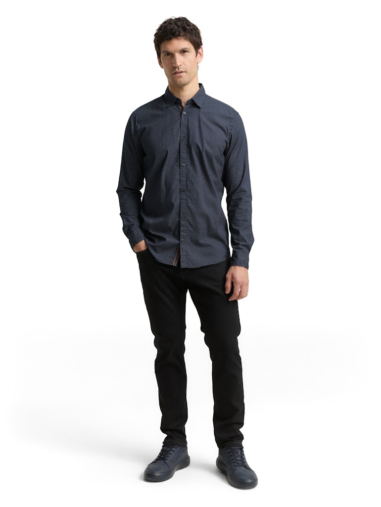 Tom Tailor Herren Hemden lang Navy Mini Spike